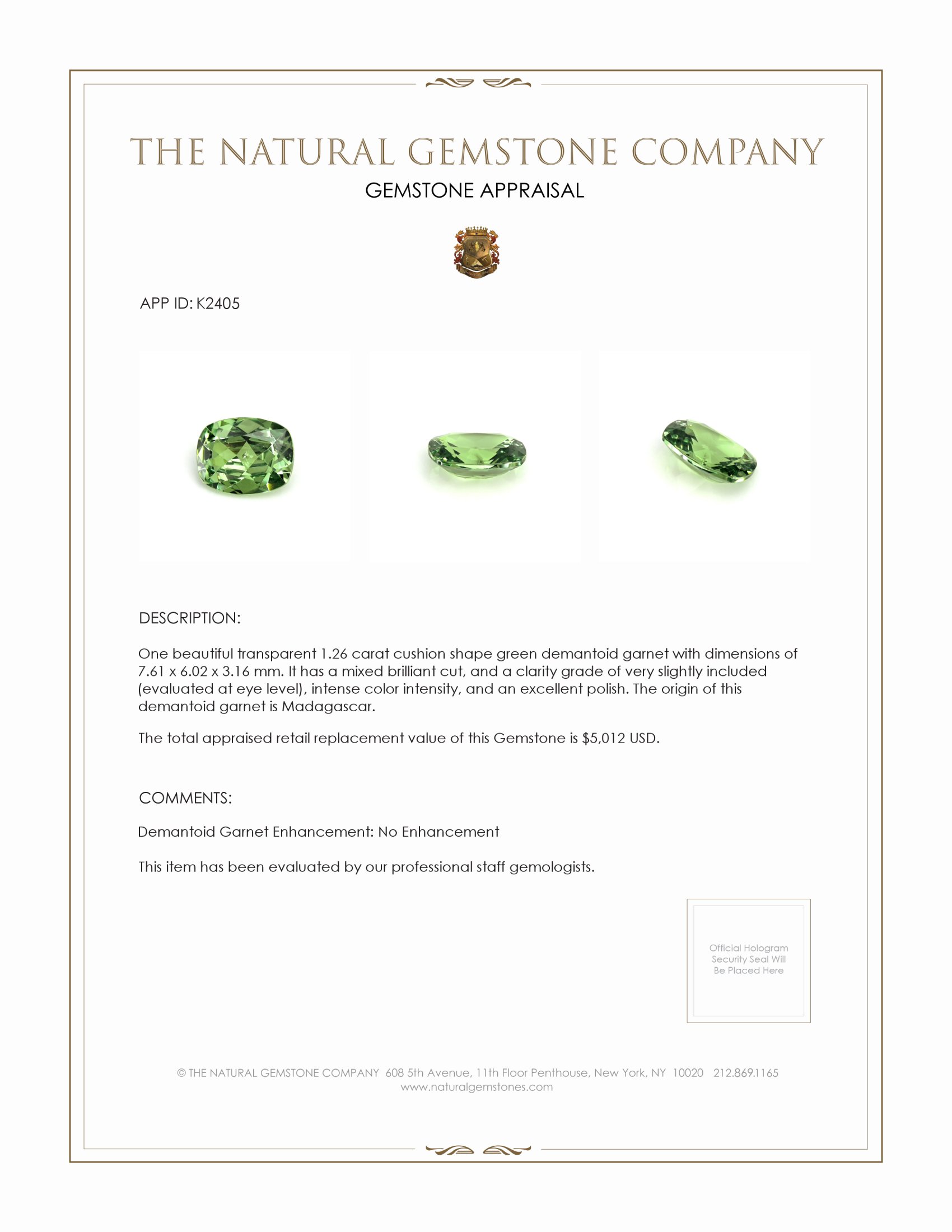 1.26 Ct. Demantoid Garnet from Madagascar