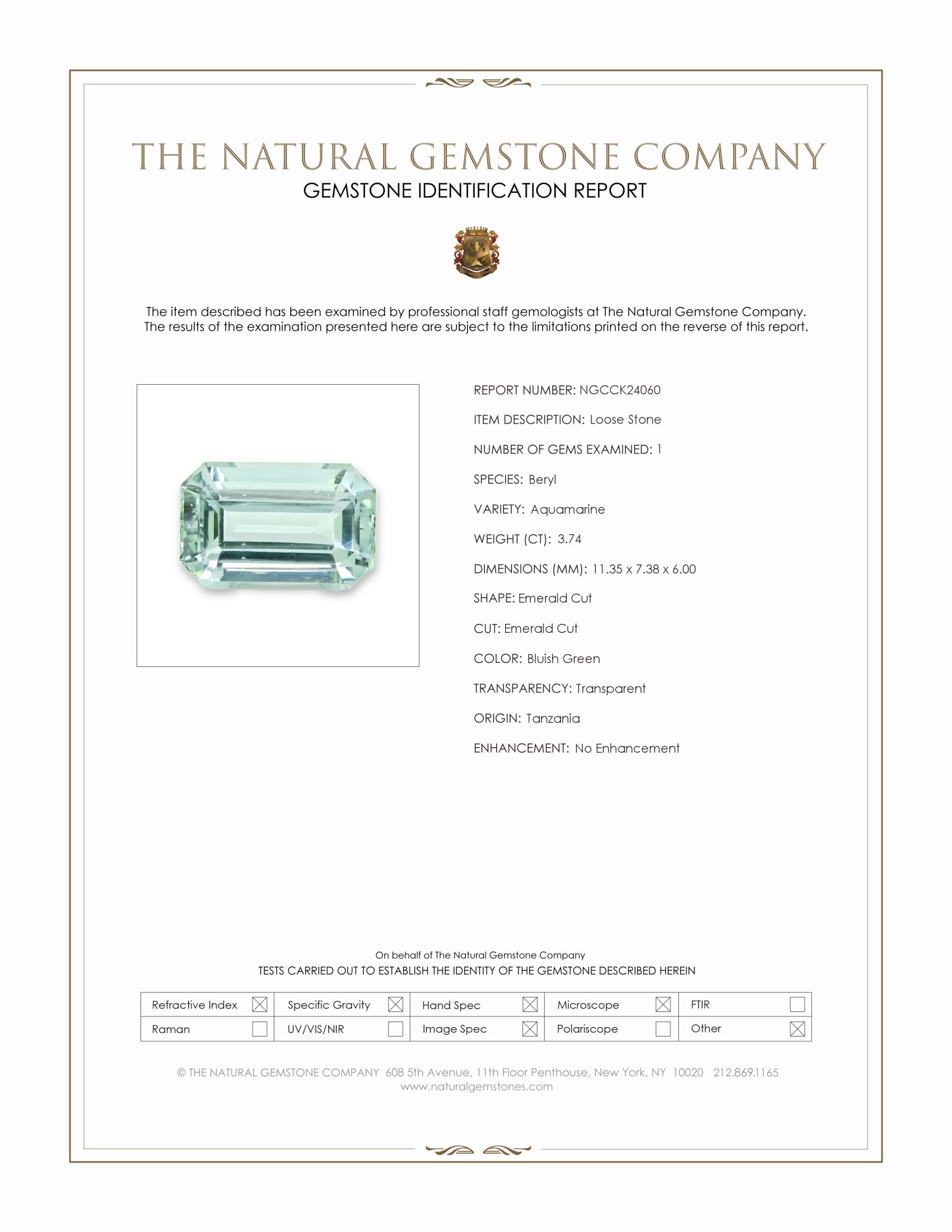 3.74 Ct. Bluish Green Aquamarine from Tanzania