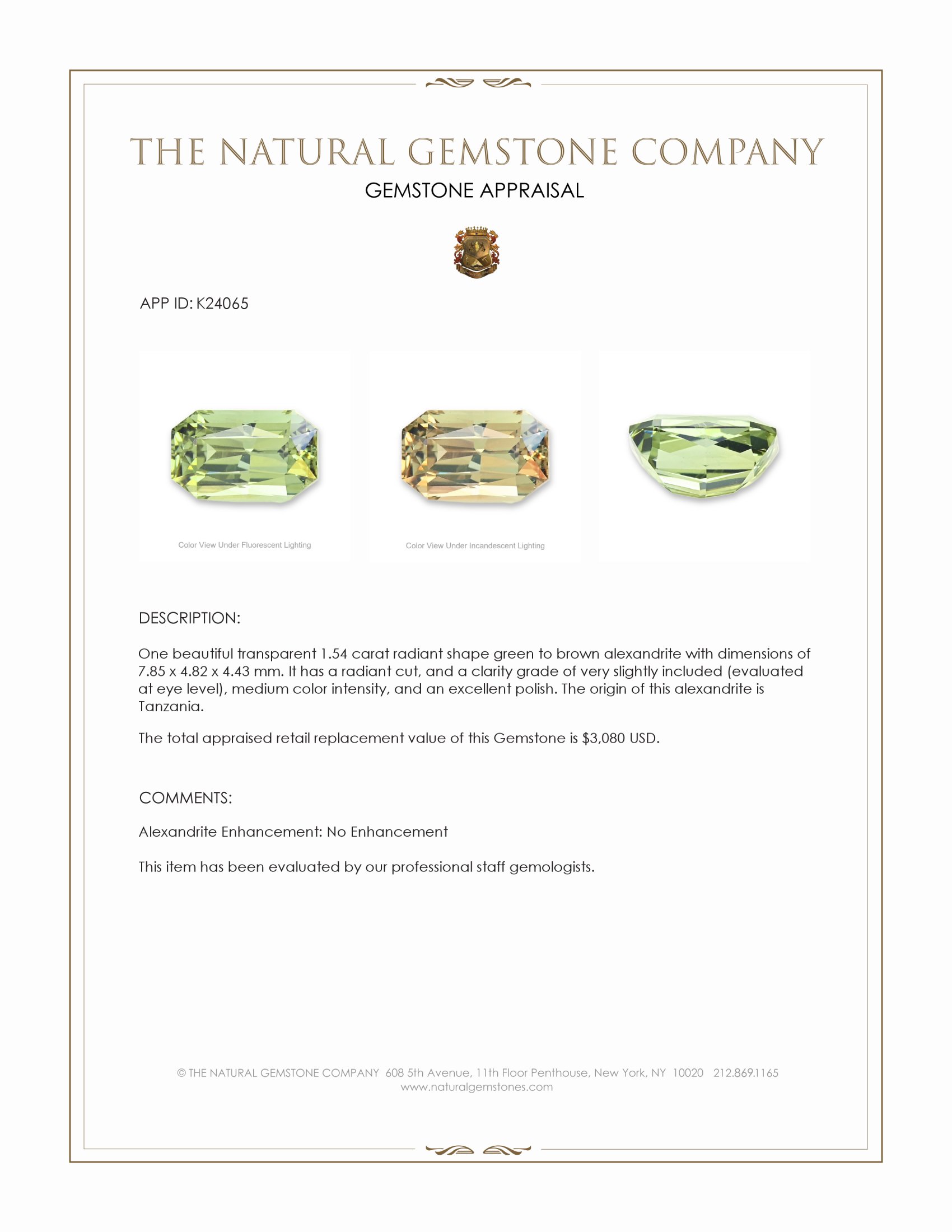1.54 Ct. Alexandrite from Tanzania