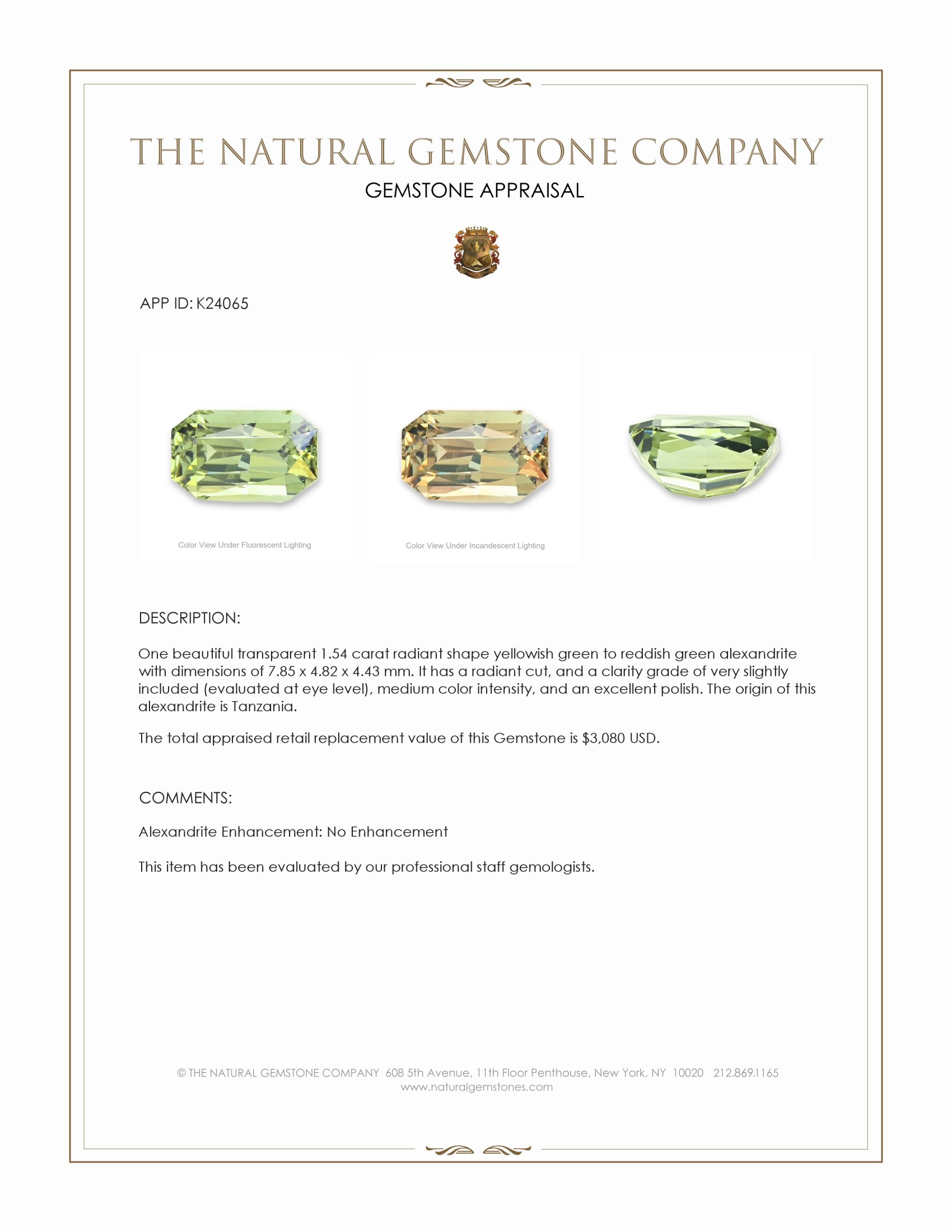 1.54 Ct. Alexandrite from Tanzania