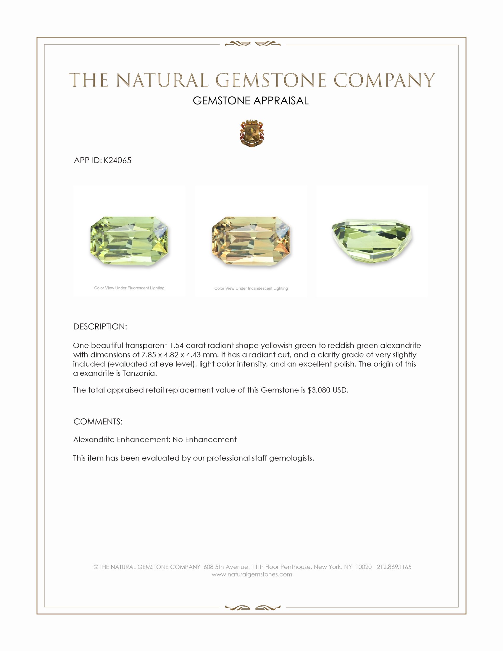 1.54 Ct. Alexandrite from Tanzania