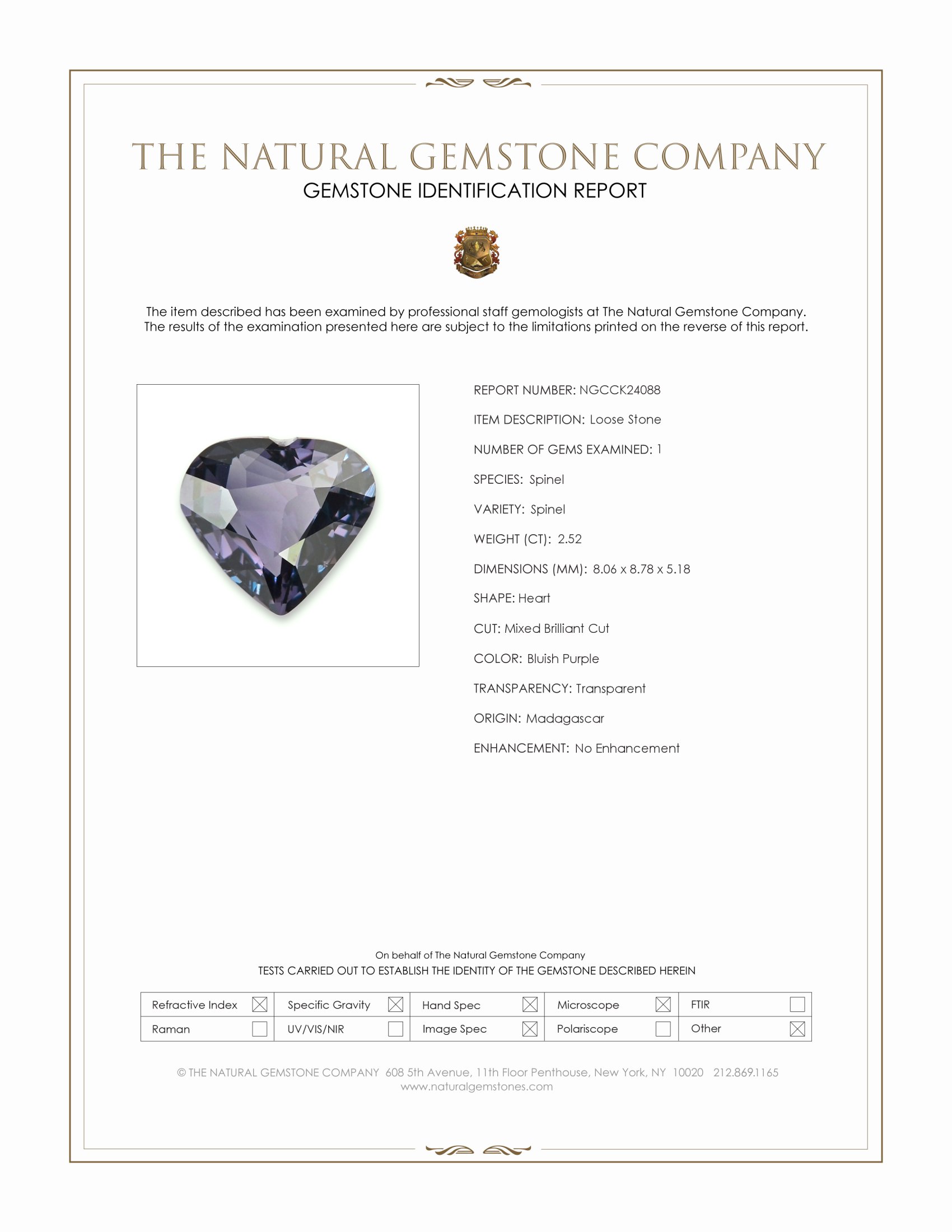 2.52 Ct. Bluish Purple Spinel from Madagascar