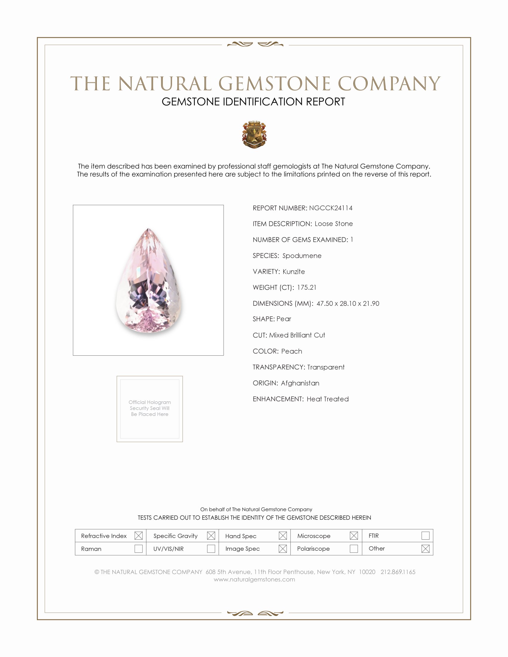 175.21 Ct. Peach Kunzite from Afghanistan