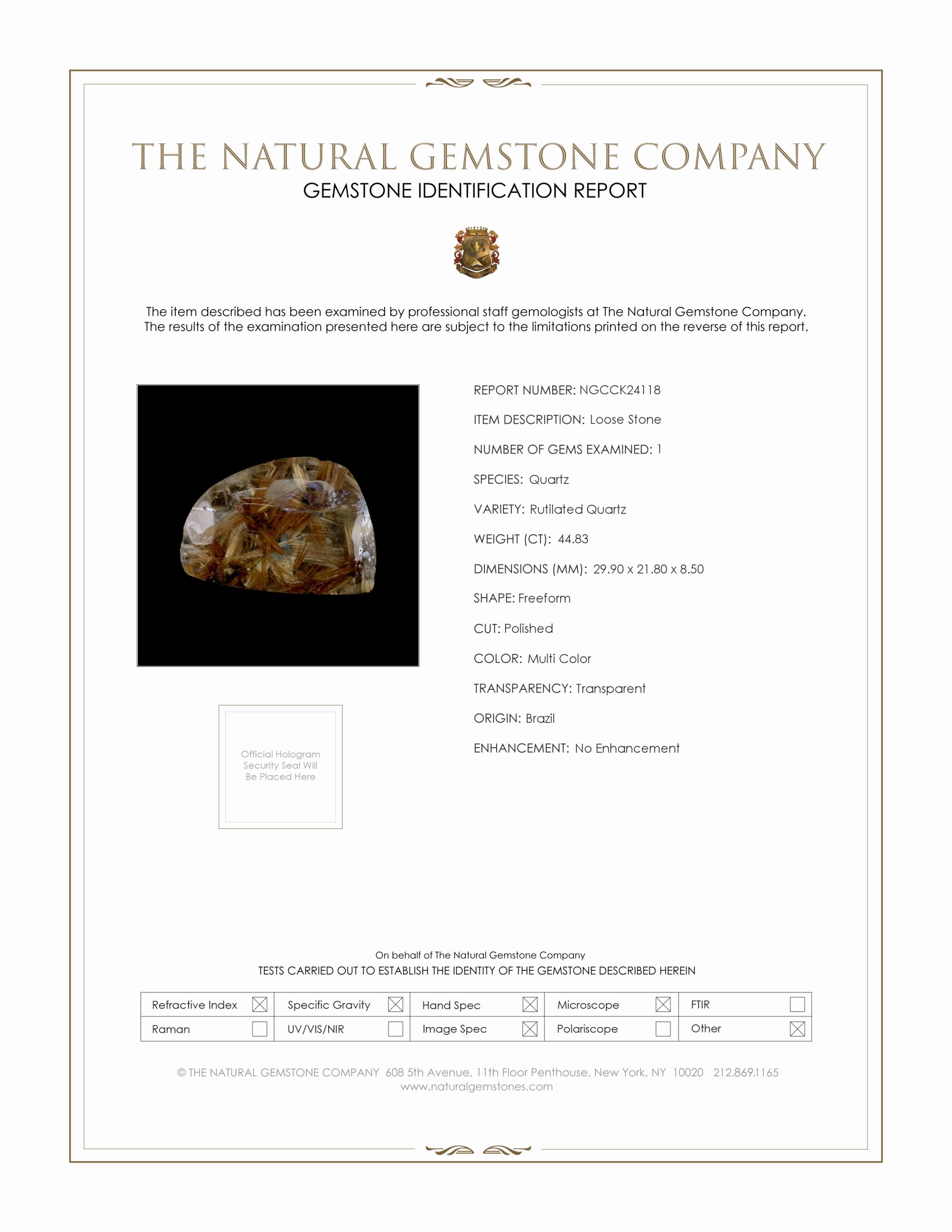44.83 Ct. Multi Color Cabochon Rutilated Quartz from Brazil