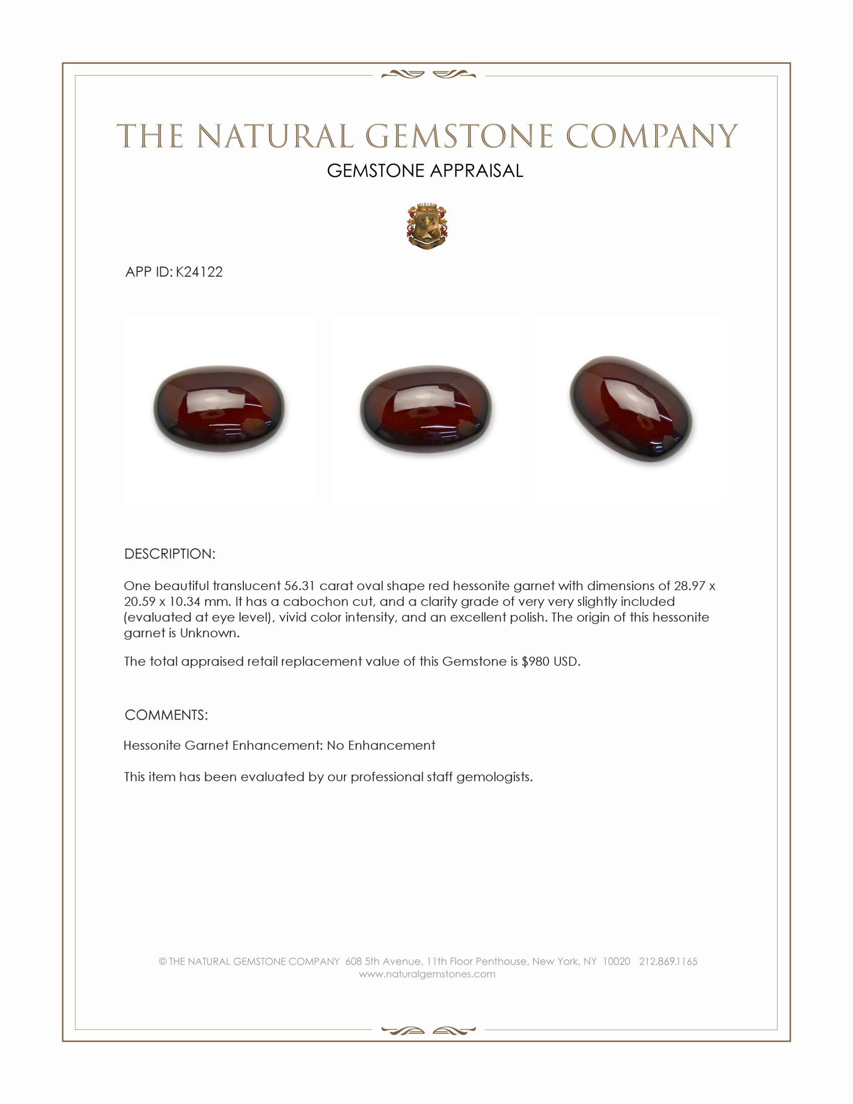 56.31 Ct. Red Cabochon Hessonite Garnet