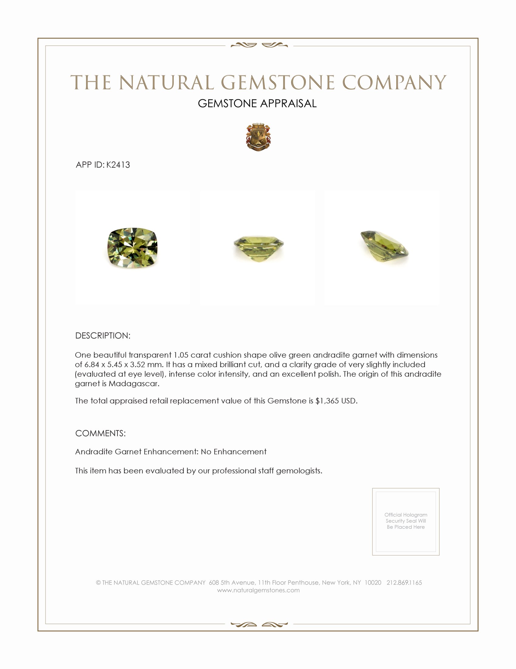 1.05 Ct. Andradite Garnet from Madagascar