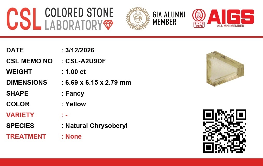 0.99 Ct. Yellow Chrysoberyl from Ceylon (Sri Lanka)