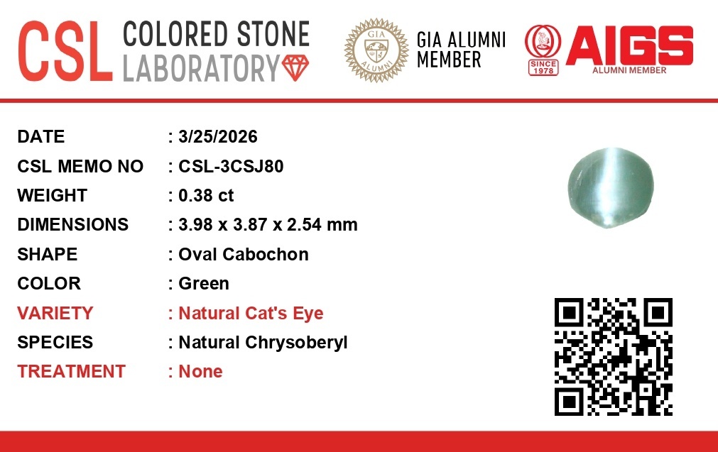 0.37 Ct. Green Cabochon Chrysoberyl from Ceylon (Sri Lanka)