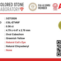 0.55 Ct. Greenish Yellow Cabochon Chrysoberyl from Ceylon (Sri Lanka) Scan Report