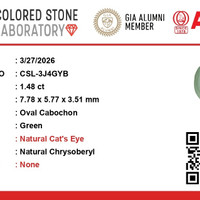 1.48 Ct. Green Cabochon Chrysoberyl from Ceylon (Sri Lanka) Scan Report