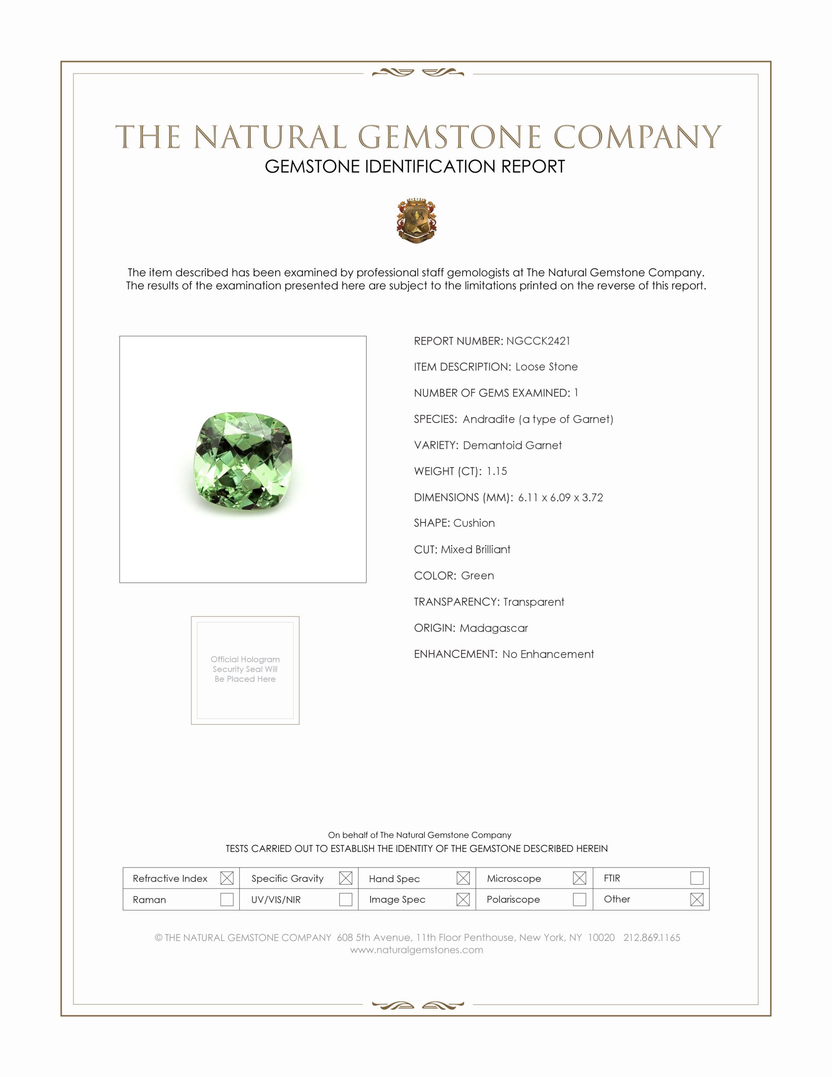 1.15 Ct. Demantoid Garnet from Madagascar