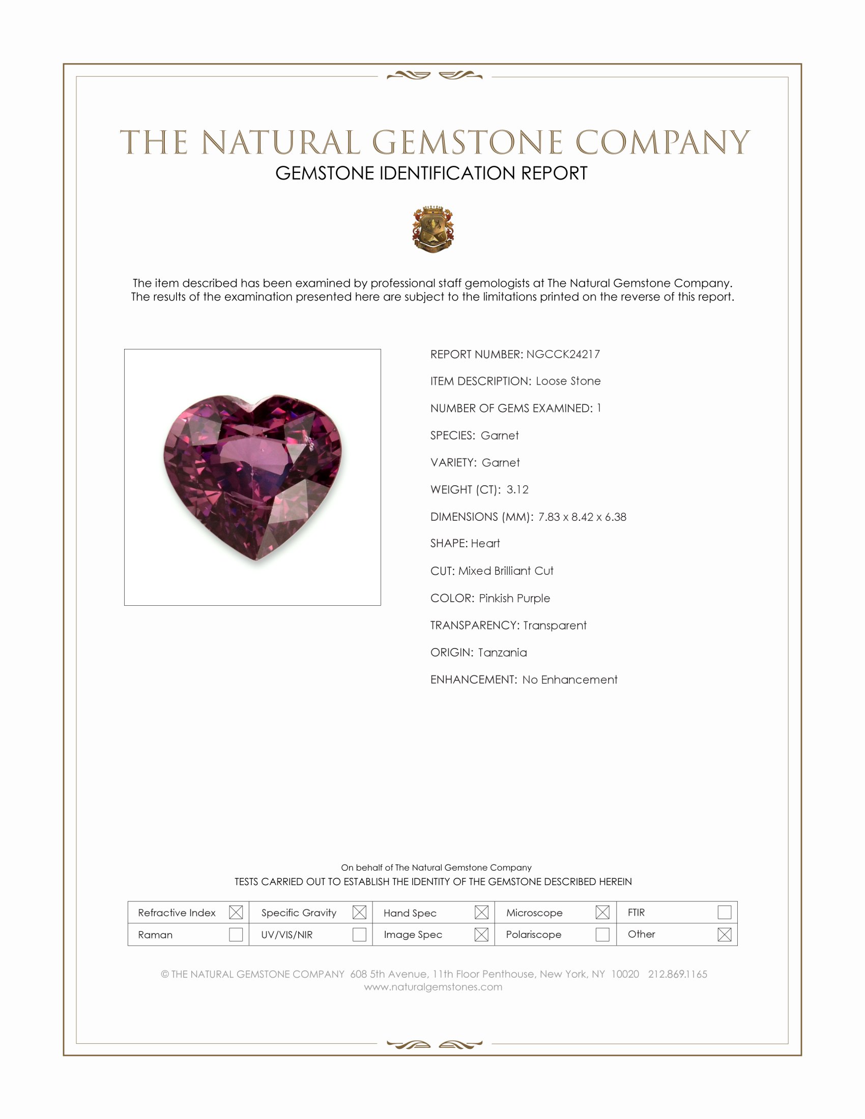 3.12 Ct. Pinkish Purple Garnet from Tanzania