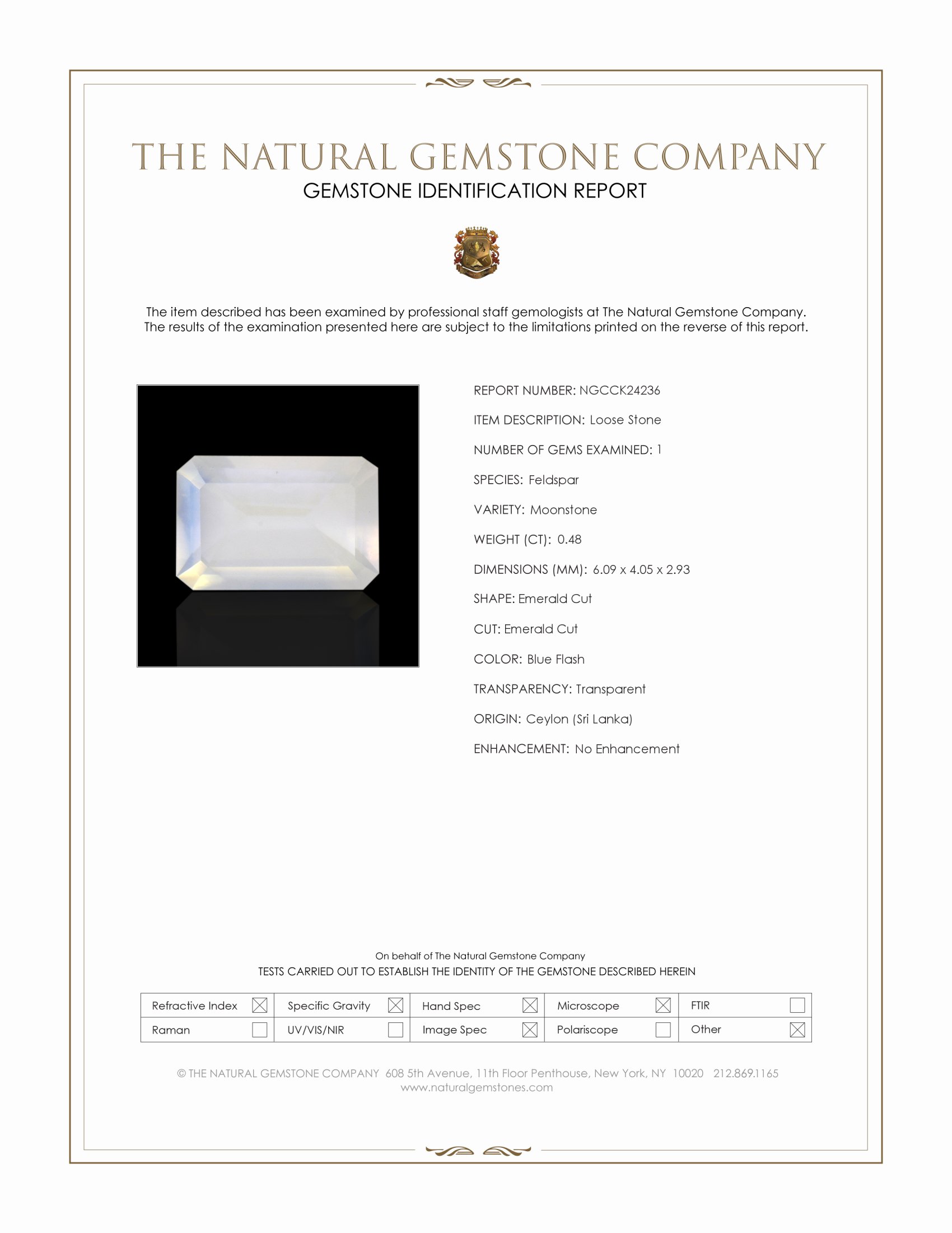 0.48 Ct. Blue Flash Moonstone from Ceylon (Sri Lanka)