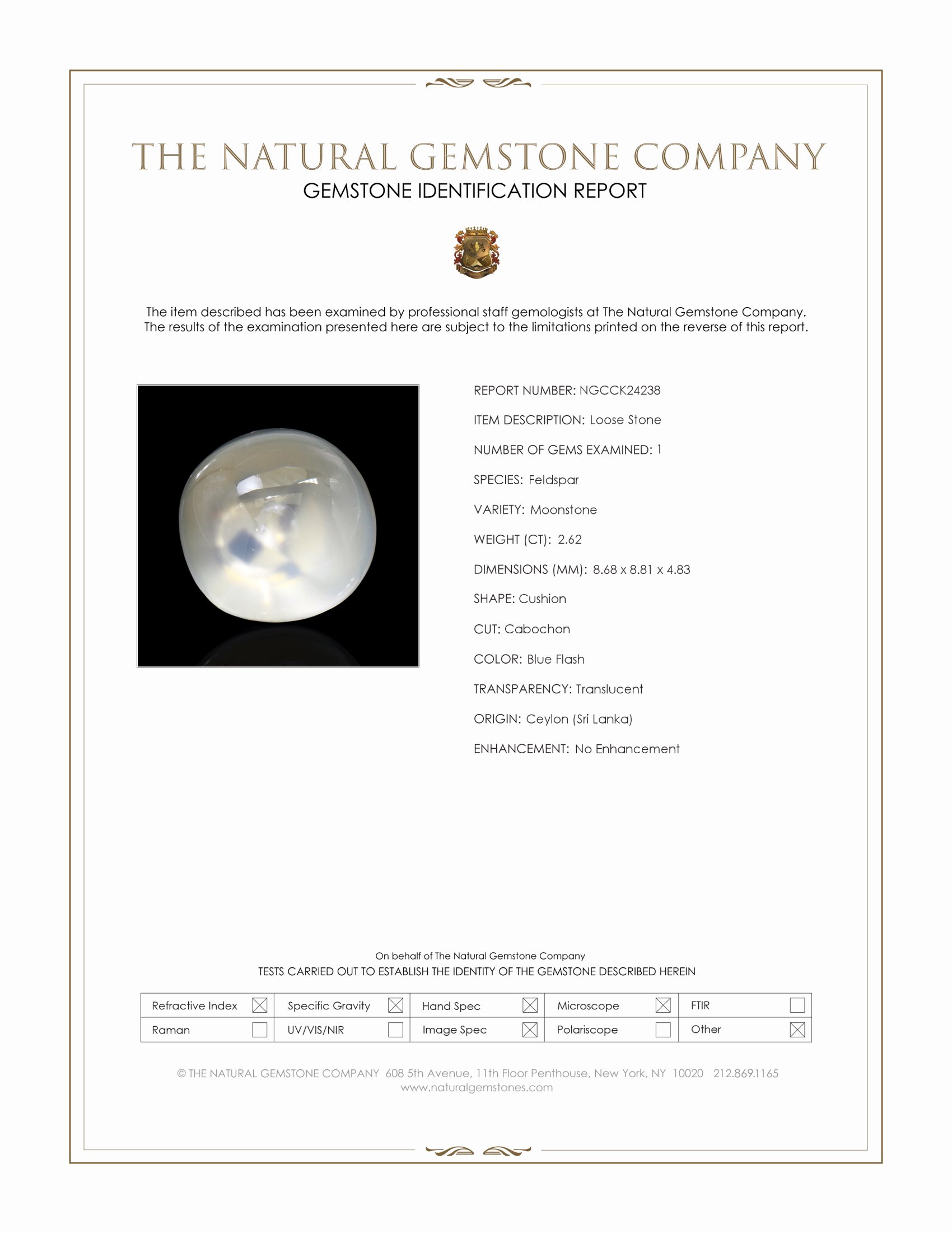 2.62 Ct. Blue Flash Cabochon Moonstone from Ceylon (Sri Lanka)