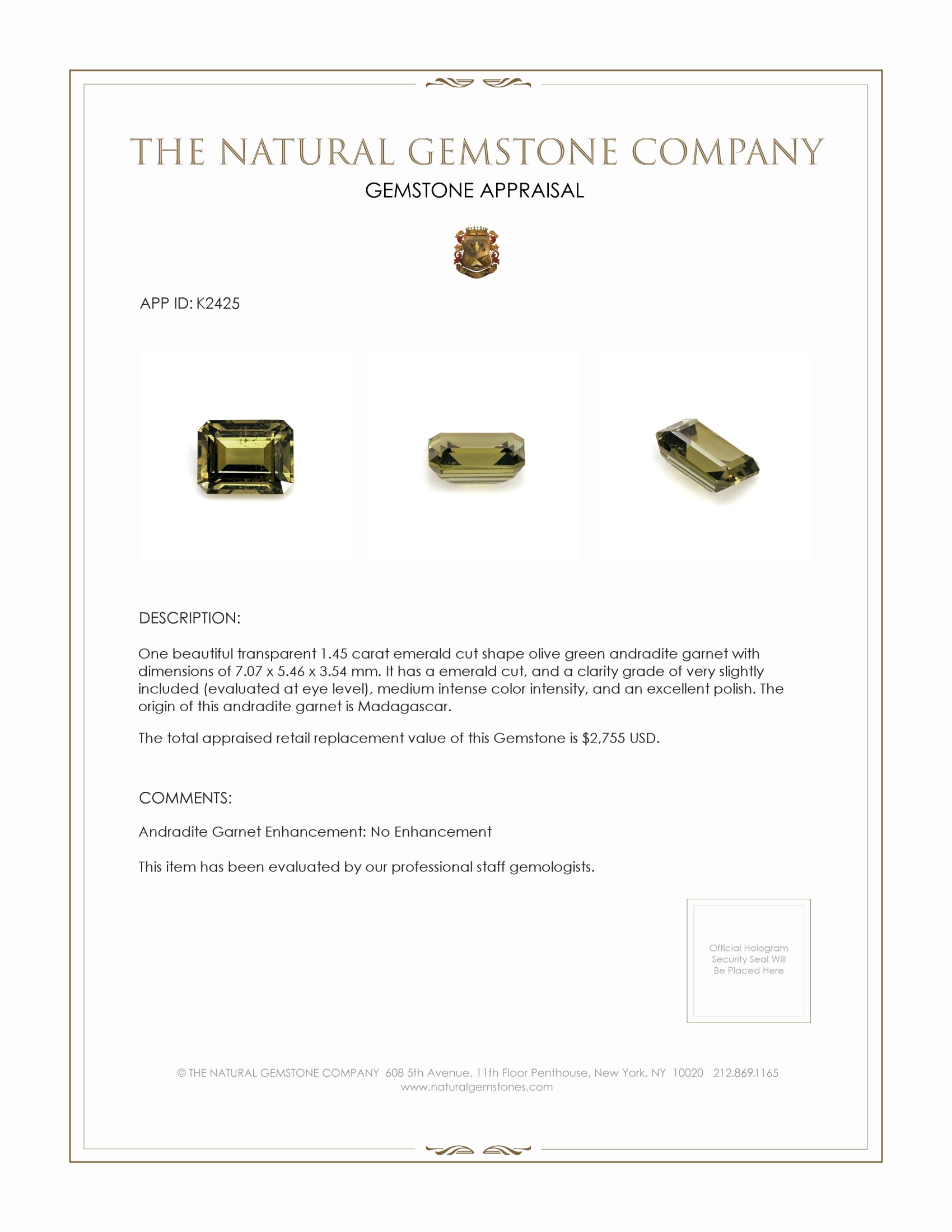 1.45 Ct. Andradite Garnet from Madagascar