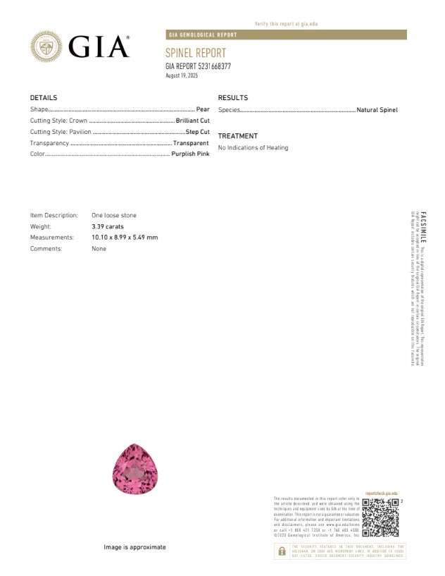 3.39 Ct. Purplish Pink Spinel from Burma (Myanmar)