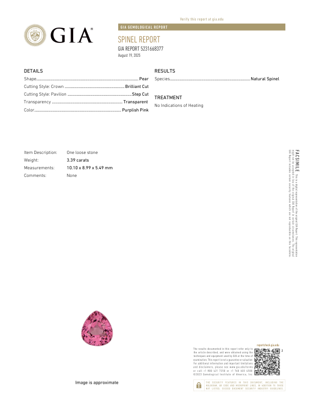 3.39 Ct. Purplish Pink Spinel from Burma (Myanmar)
