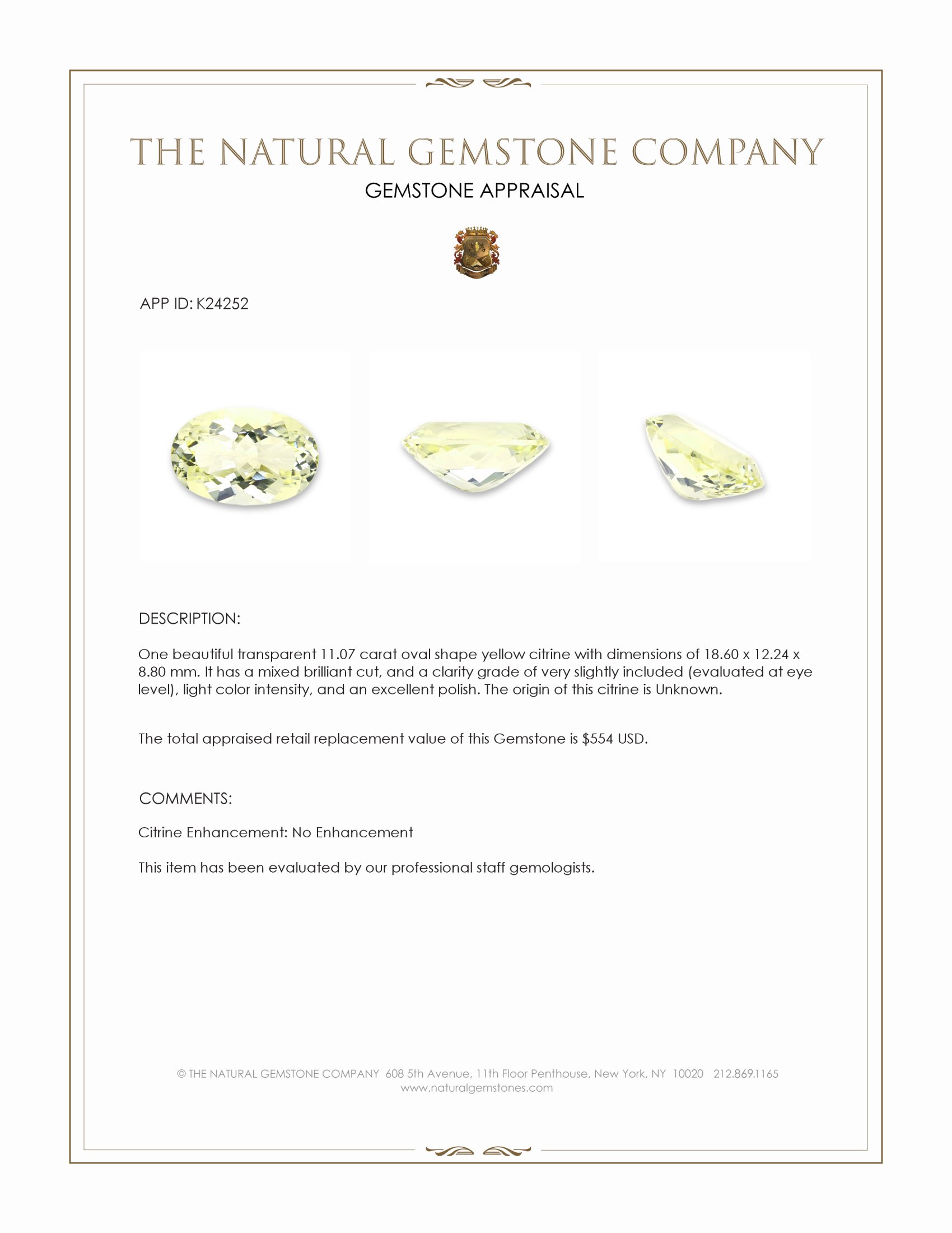 11.07 Ct. Yellow Citrine