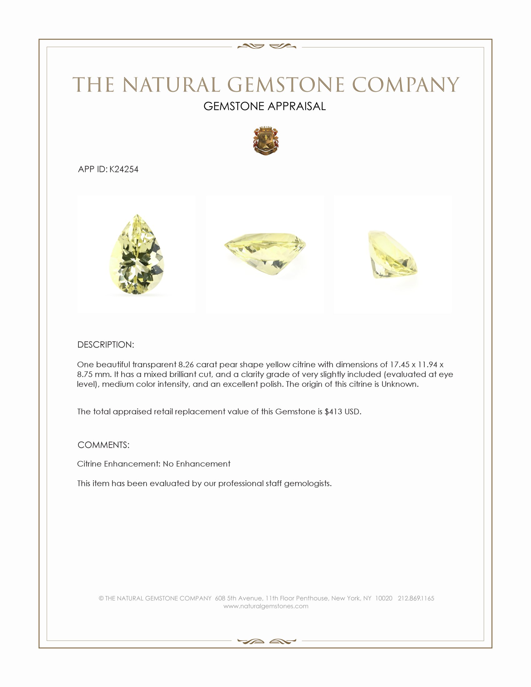 8.26 Ct. Yellow Citrine