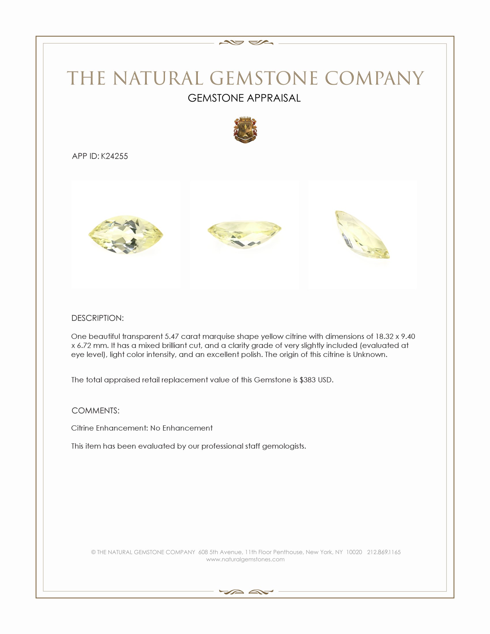 5.47 Ct. Yellow Citrine