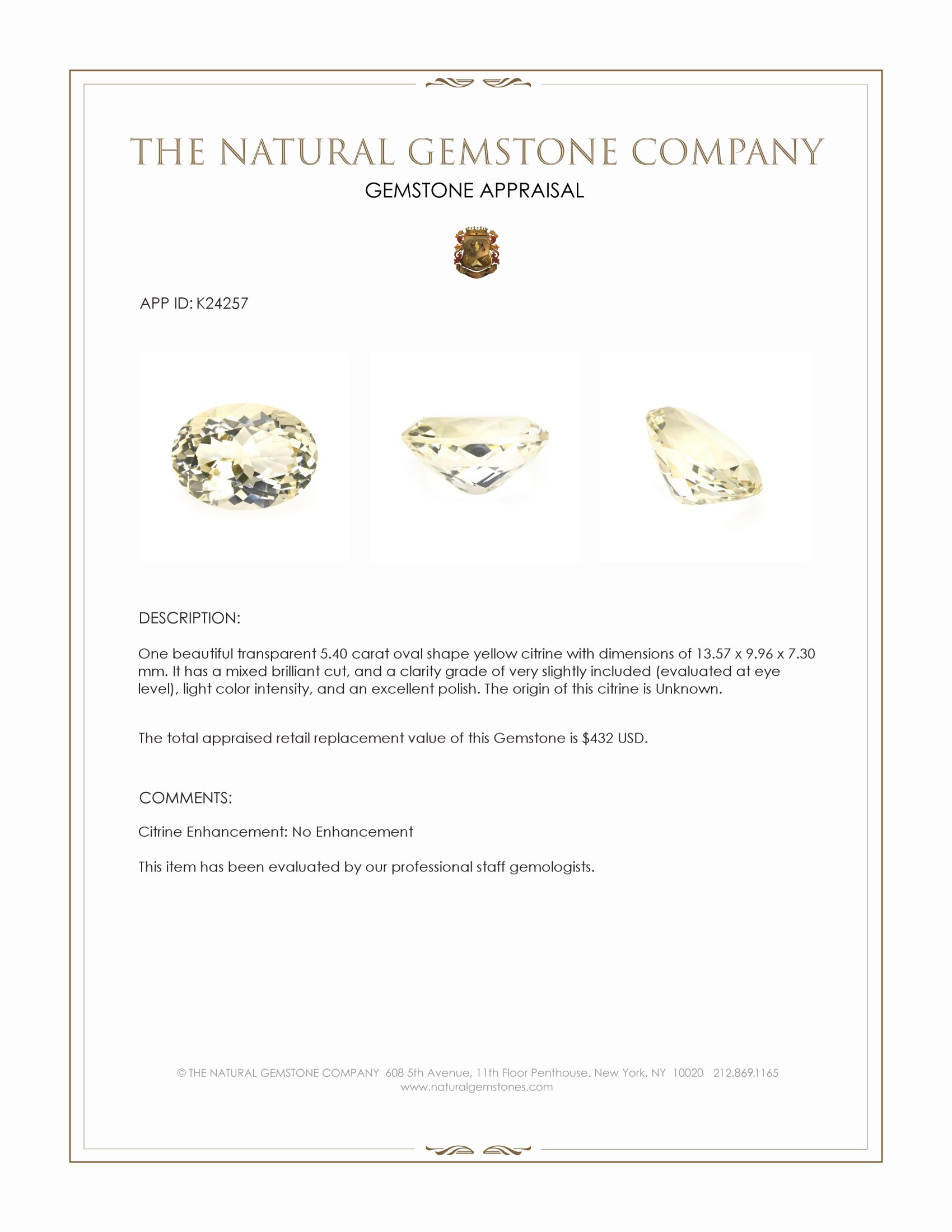 5.40 Ct. Yellow Citrine