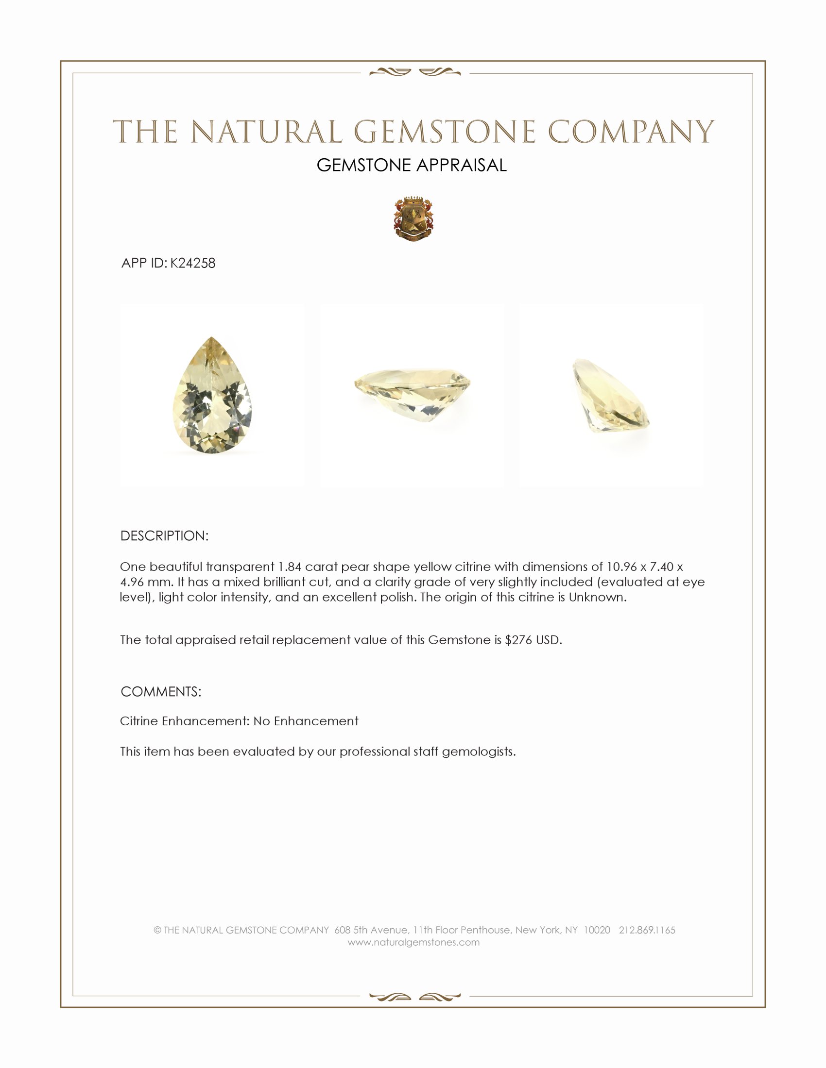 1.84 Ct. Yellow Citrine