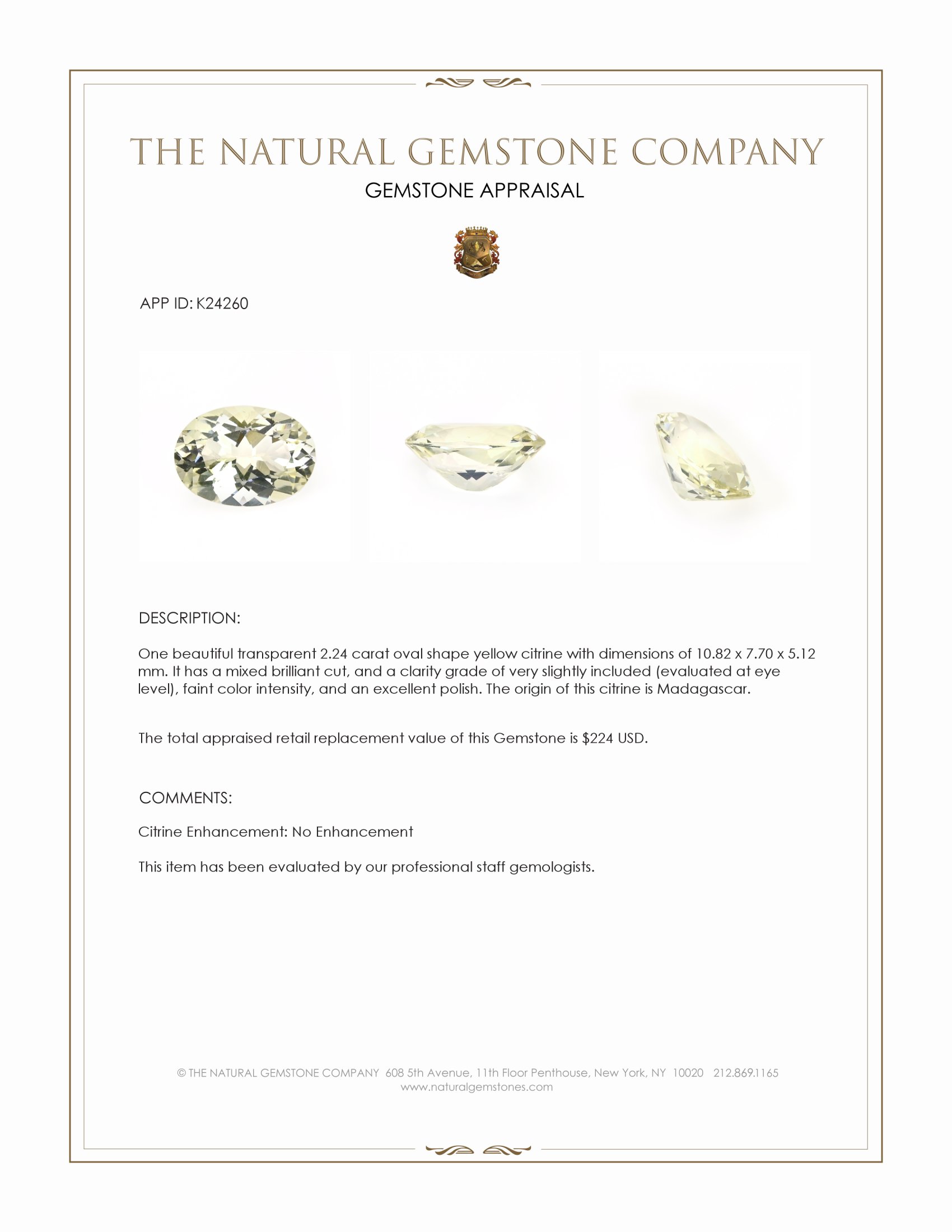 2.24 Ct. Yellow Citrine from Madagascar