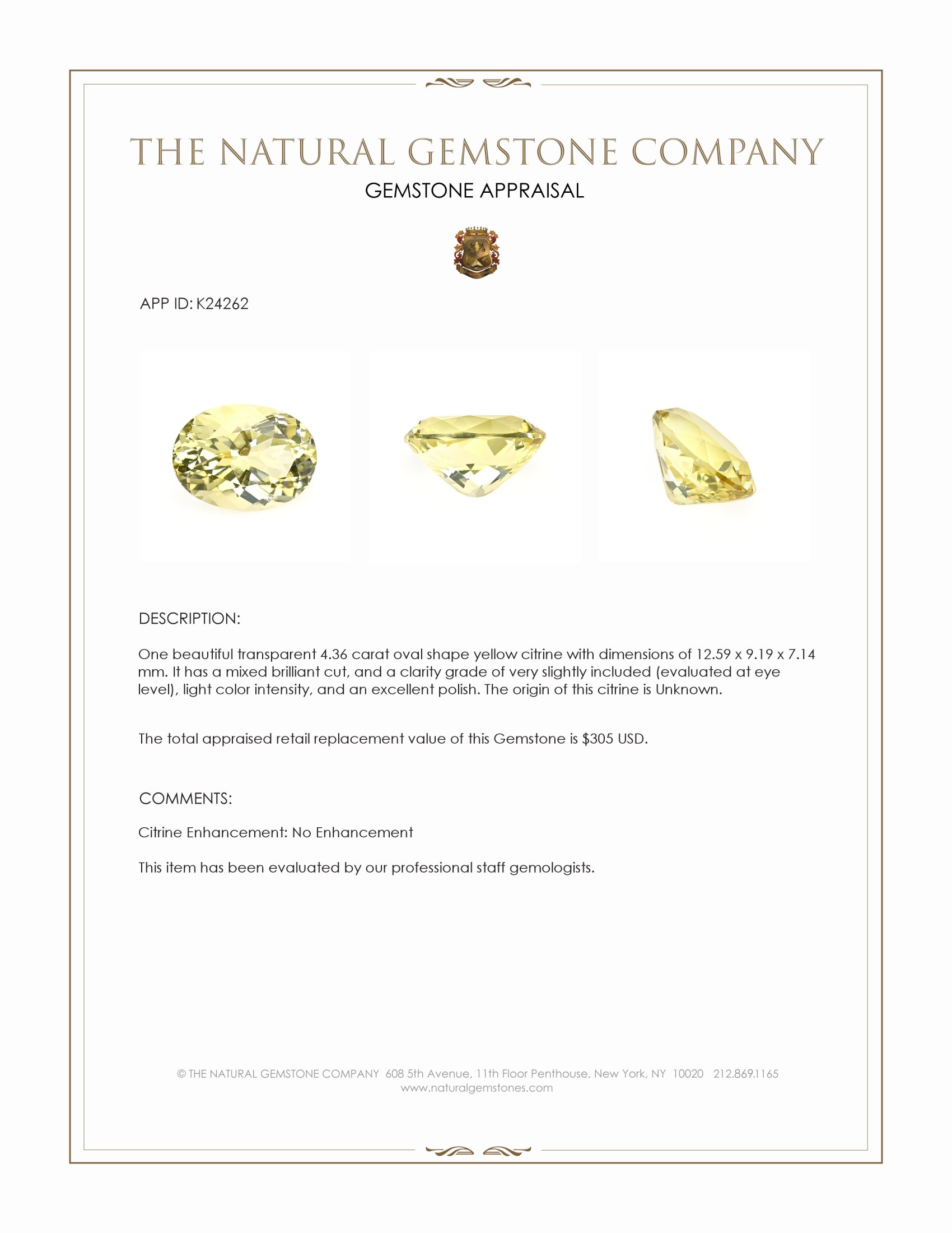 4.36 Ct. Yellow Citrine