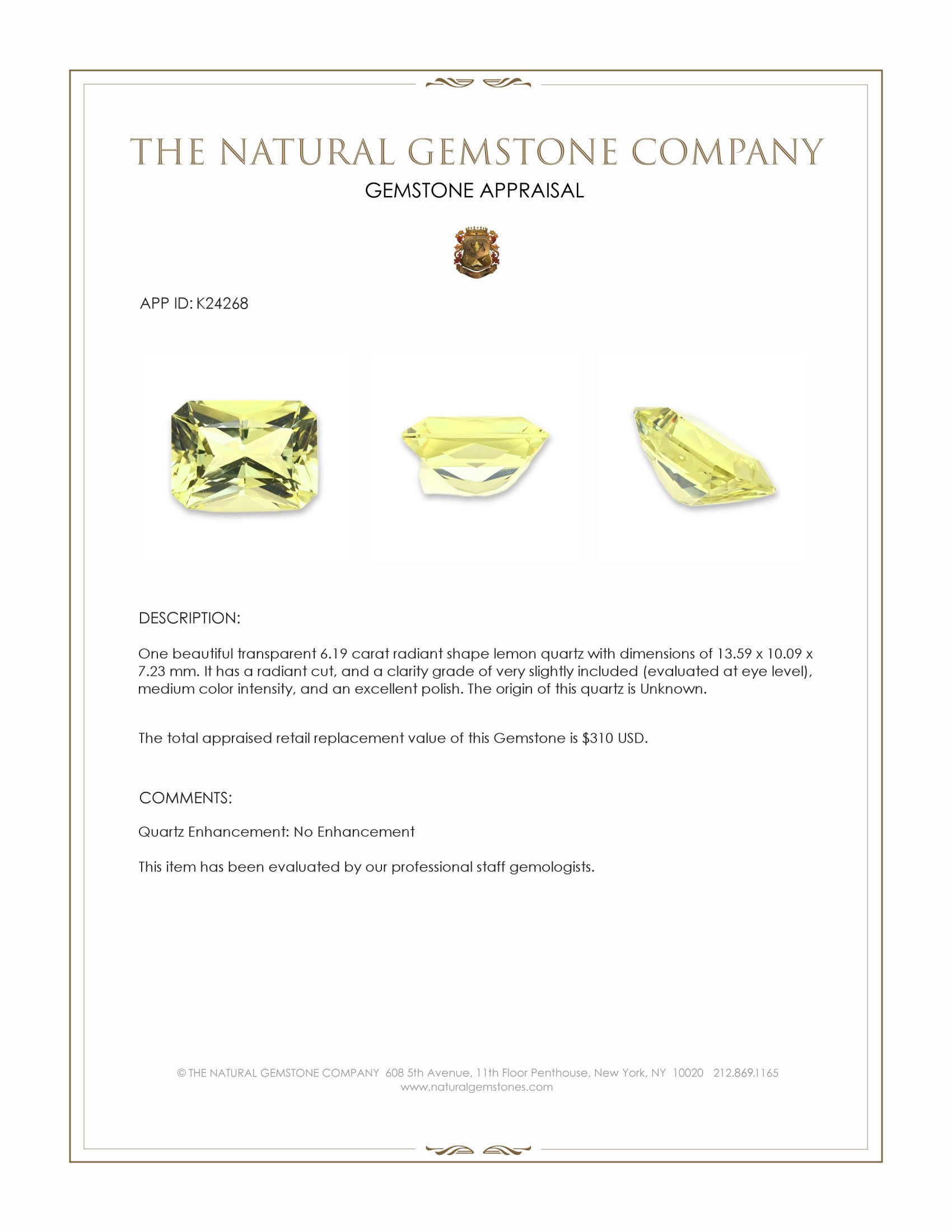 6.19 Ct. Lemon Quartz