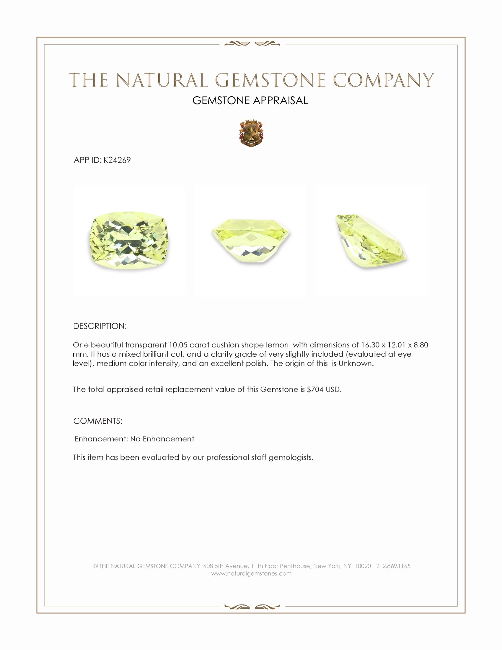 10.05 Ct. Lemon Quartz