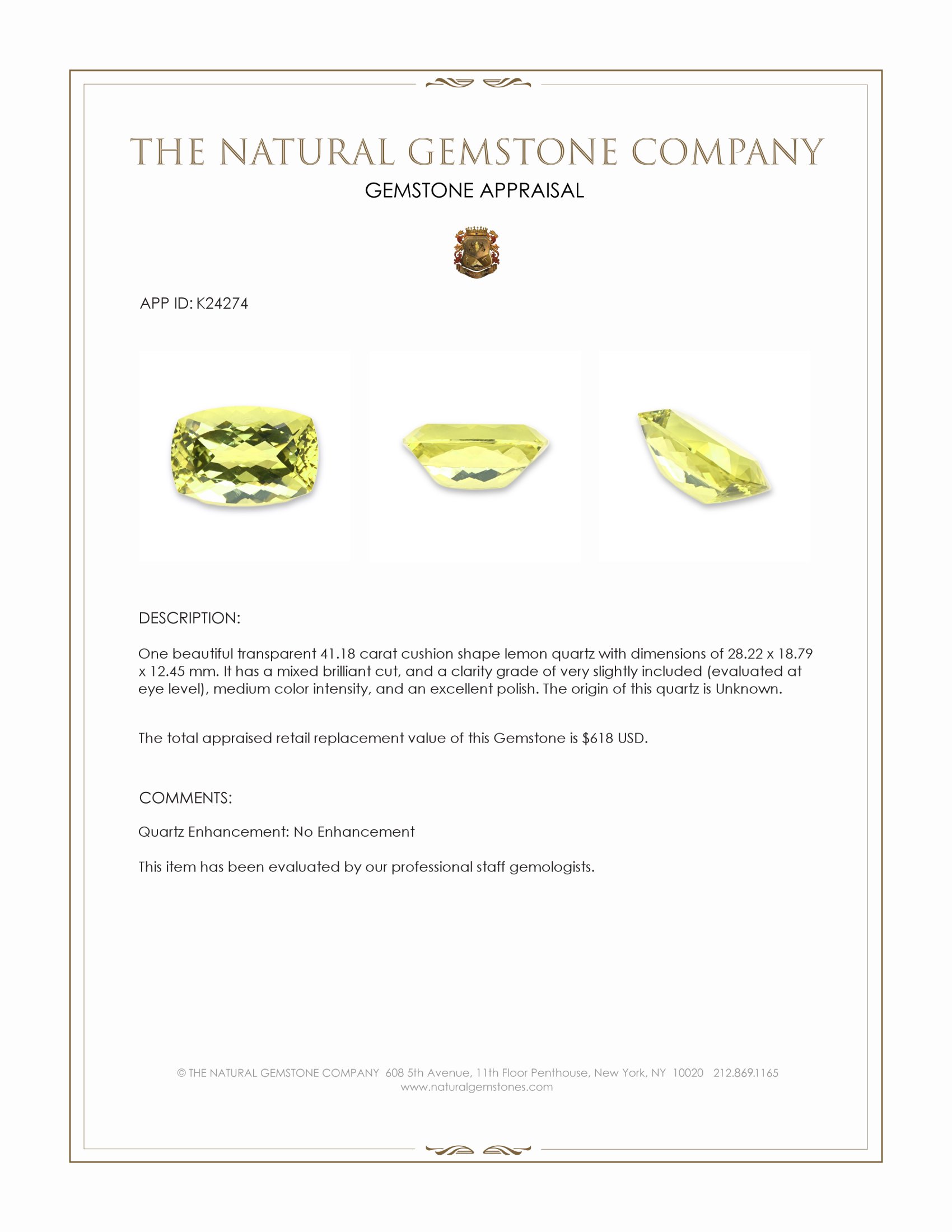 41.18 Ct. Lemon Quartz