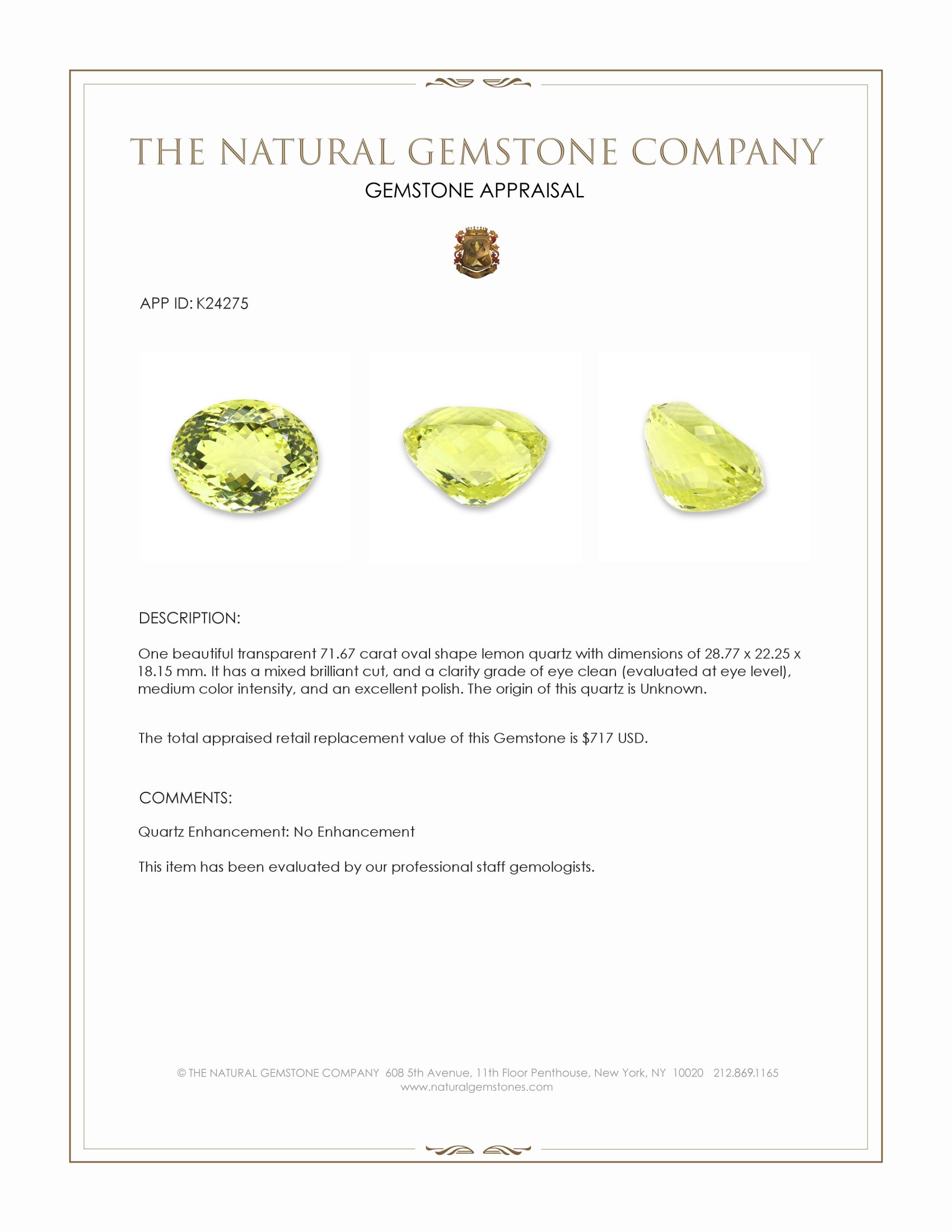 71.67 Ct. Lemon Quartz