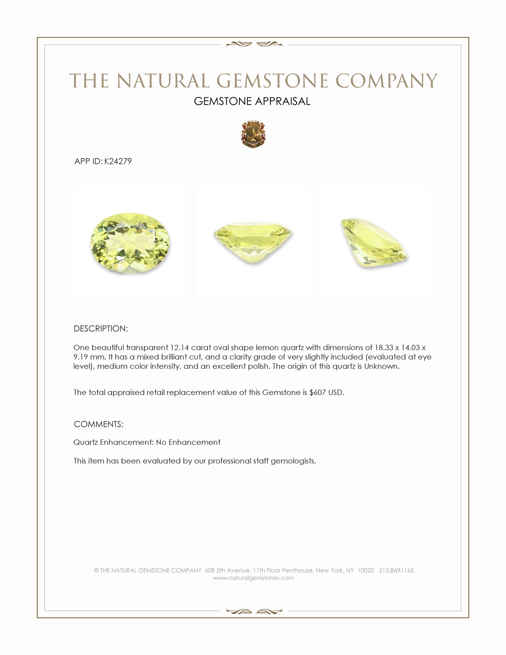 12.14 Ct. Lemon Quartz