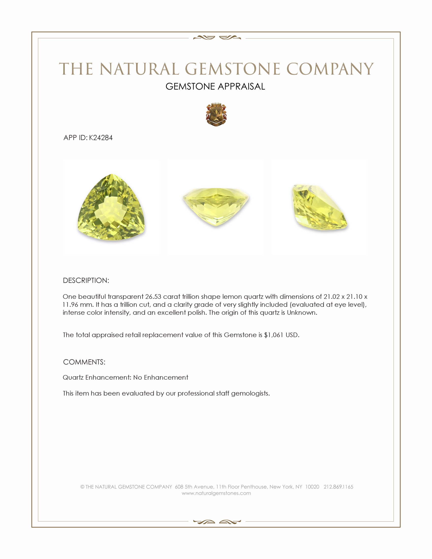 26.53 Ct. Lemon Quartz