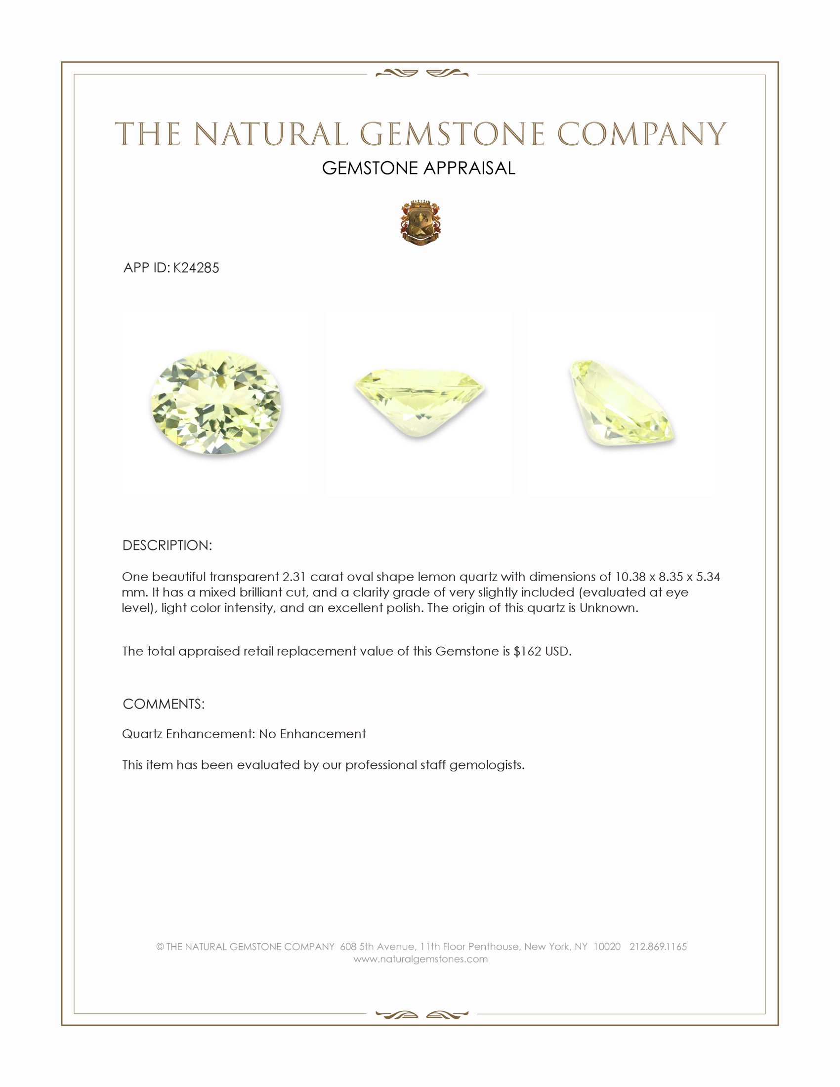 2.31 Ct. Lemon Quartz