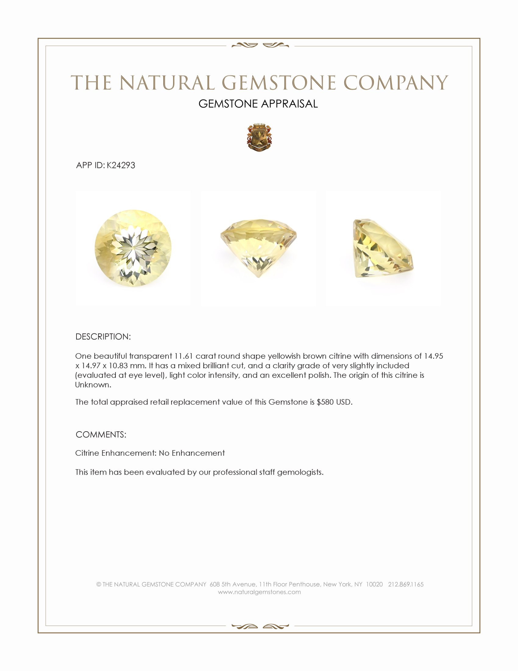 11.61 Ct. Yellowish Brown Citrine