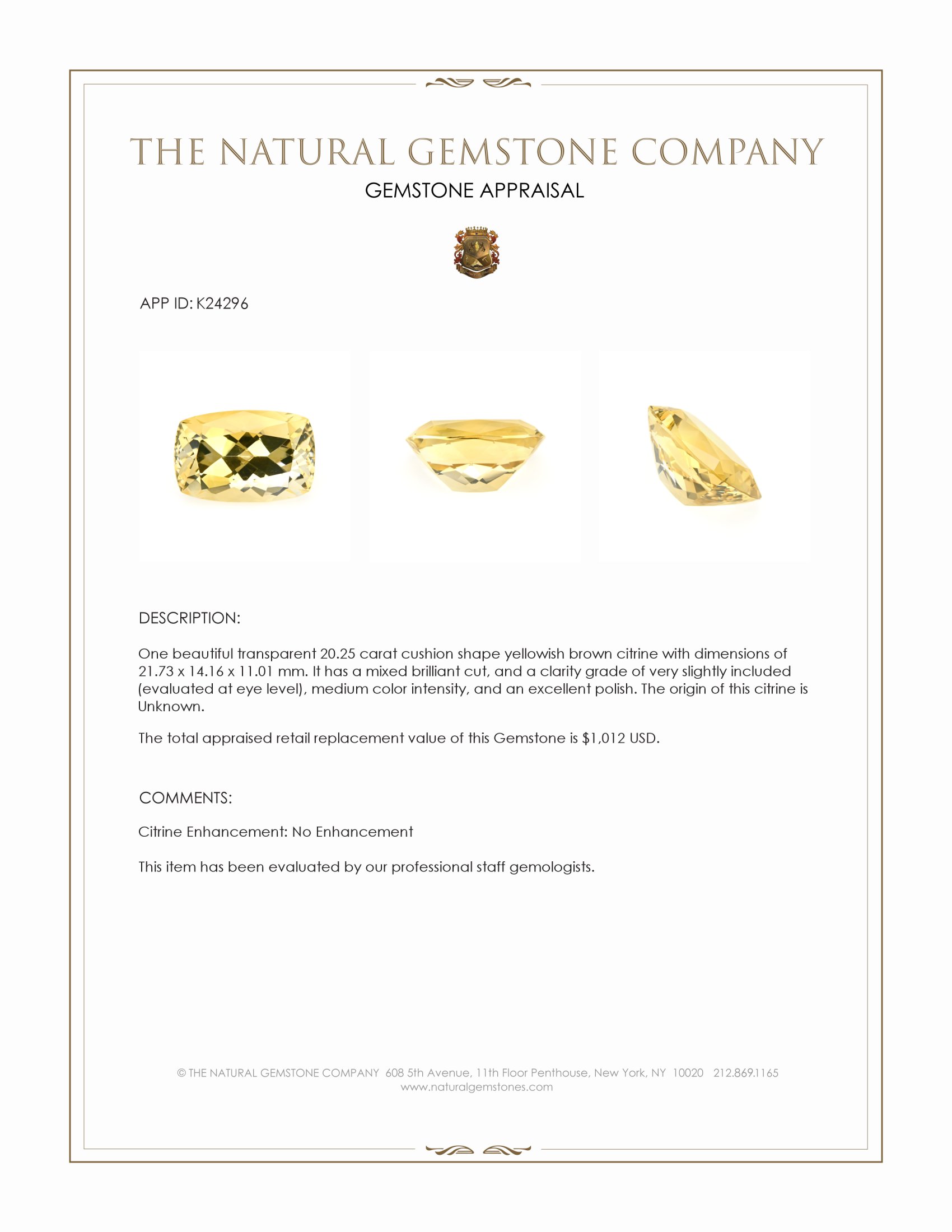 20.25 Ct. Yellowish Brown Citrine