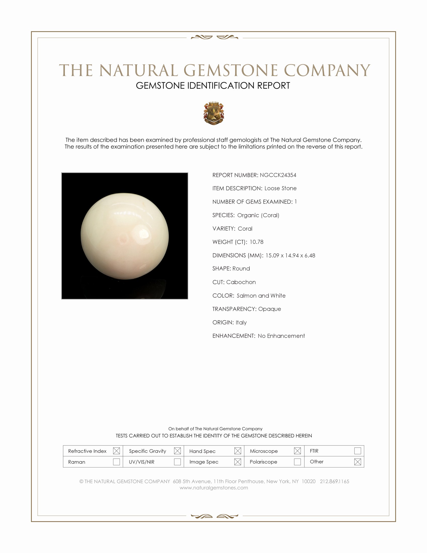 10.78 Ct. Salmon and White Cabochon Coral from Italy