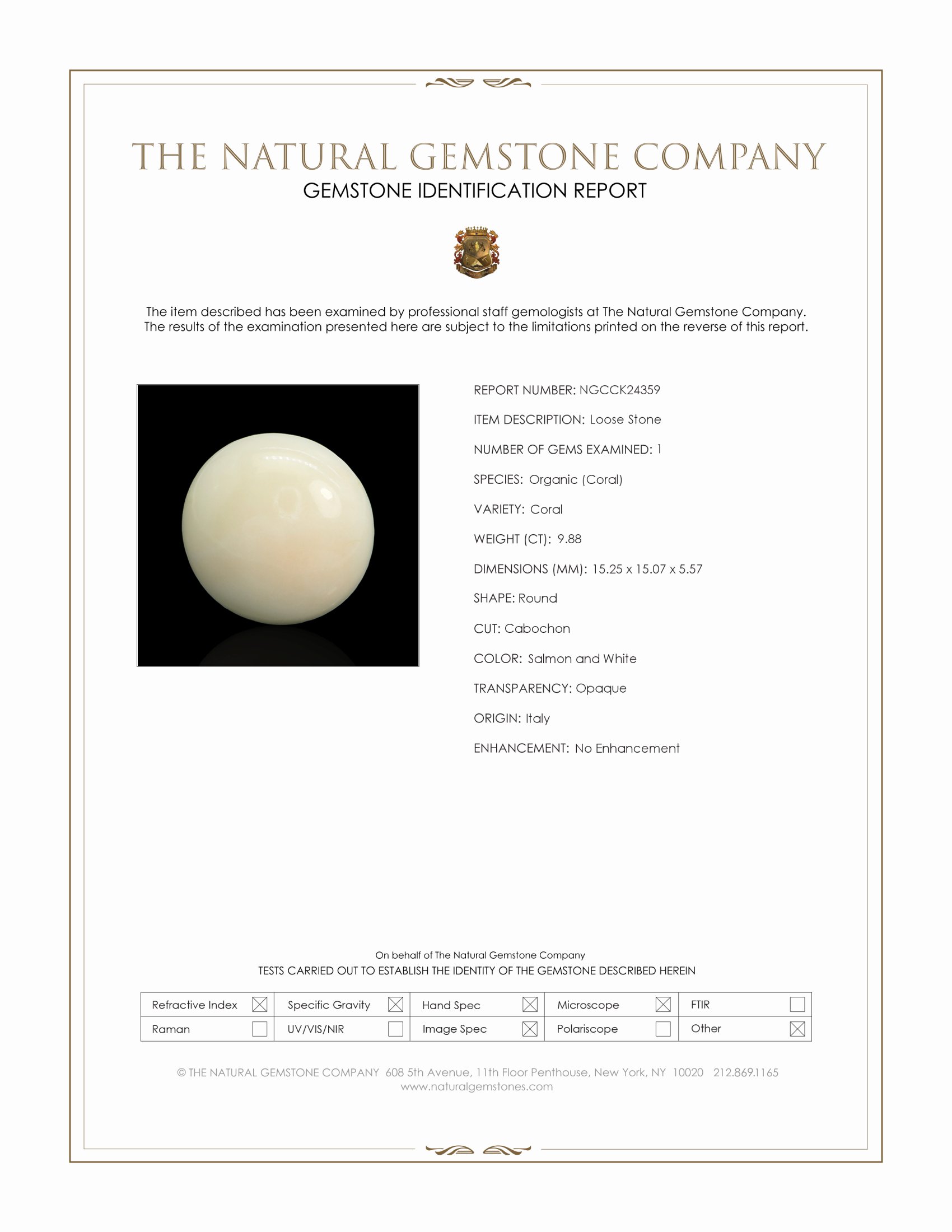 9.88 Ct. Salmon and White Cabochon Coral from Italy