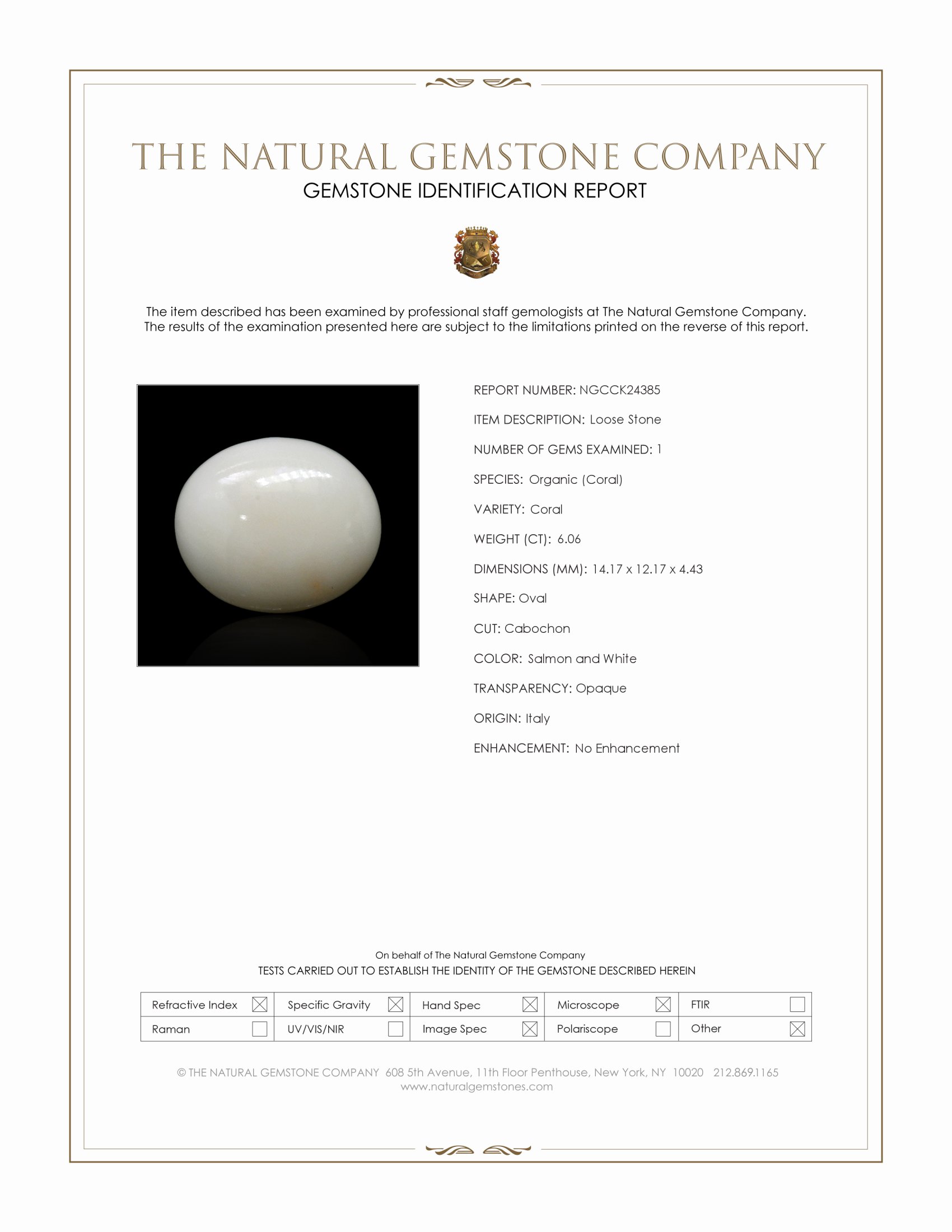 6.06 Ct. Salmon and White Cabochon Coral from Italy