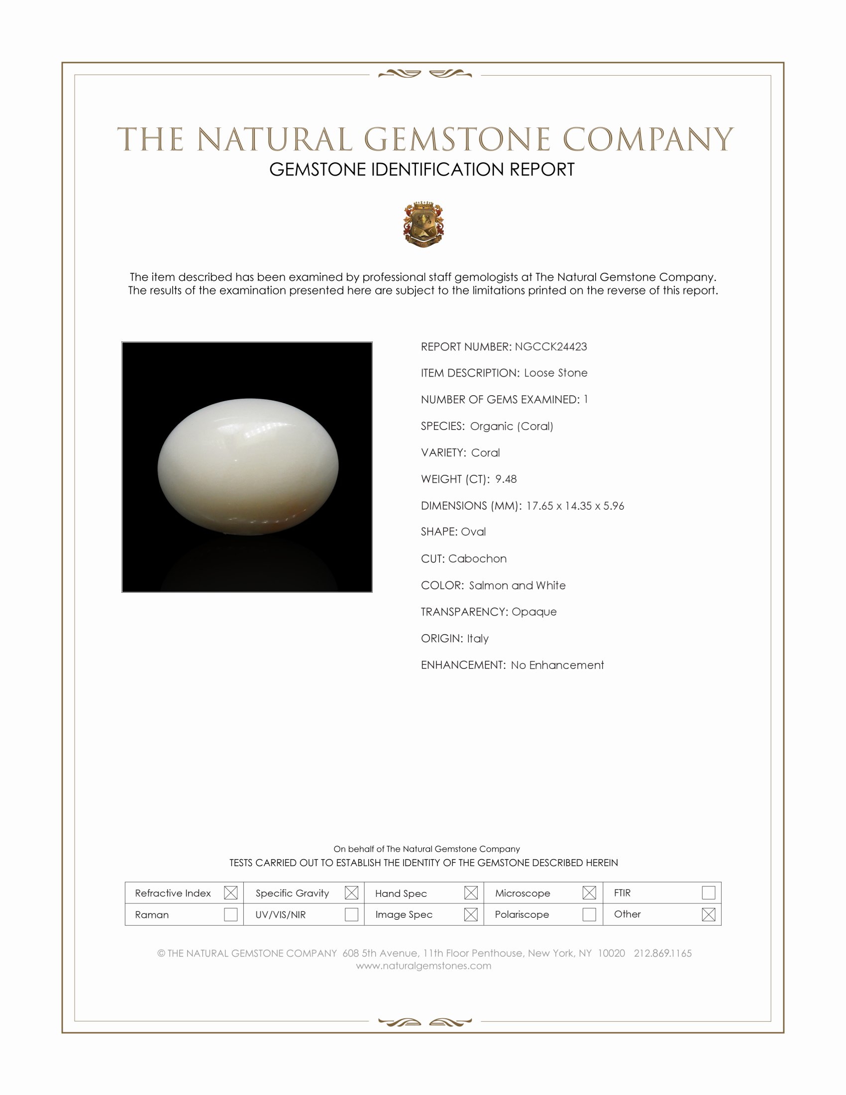 9.48 Ct. Salmon and White Cabochon Coral from Italy