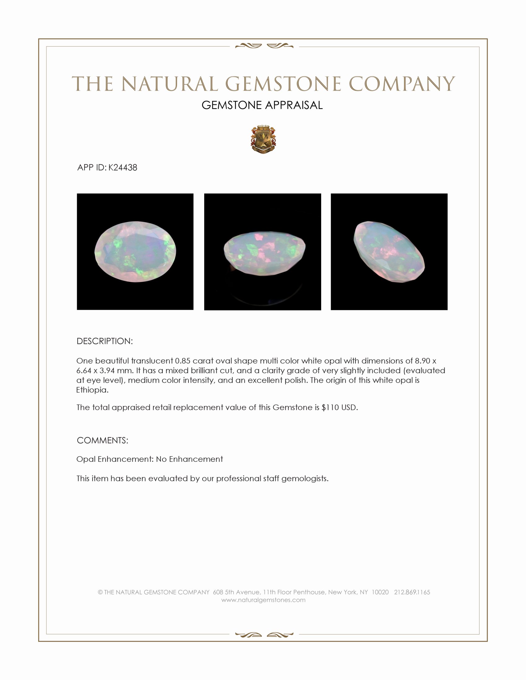 0.85 Ct. Multi Color White Opal from Ethiopia