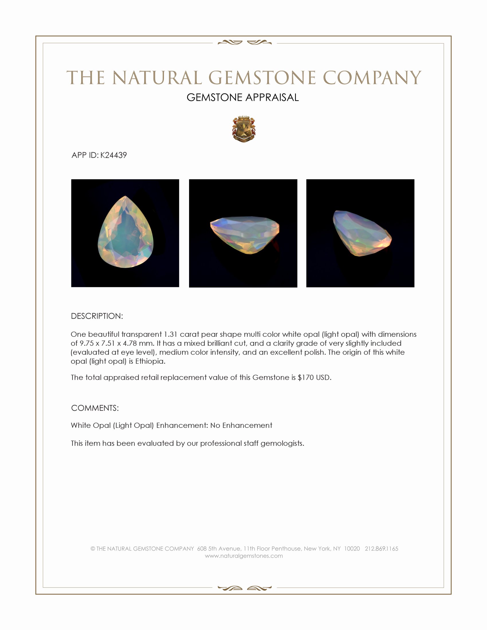 1.31 Ct. Multi Color White Opal (Light Opal) from Ethiopia