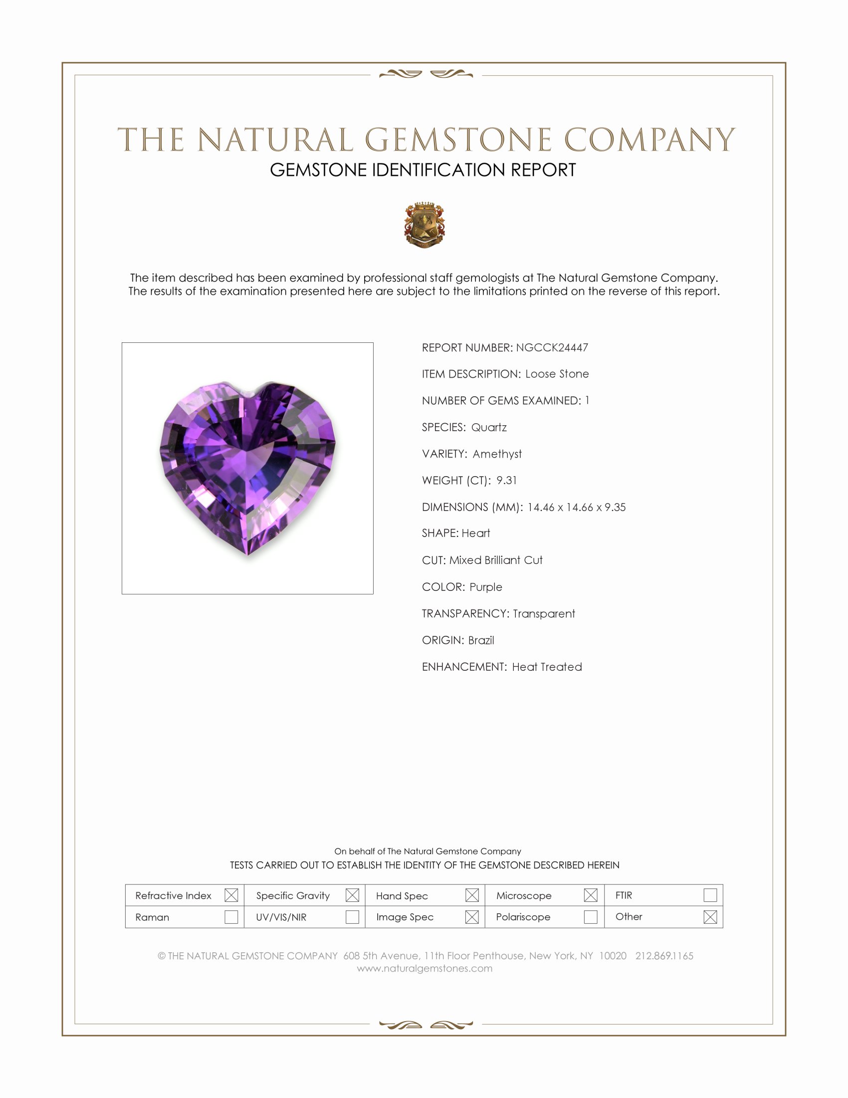 9.31 Ct. Purple Amethyst from Brazil
