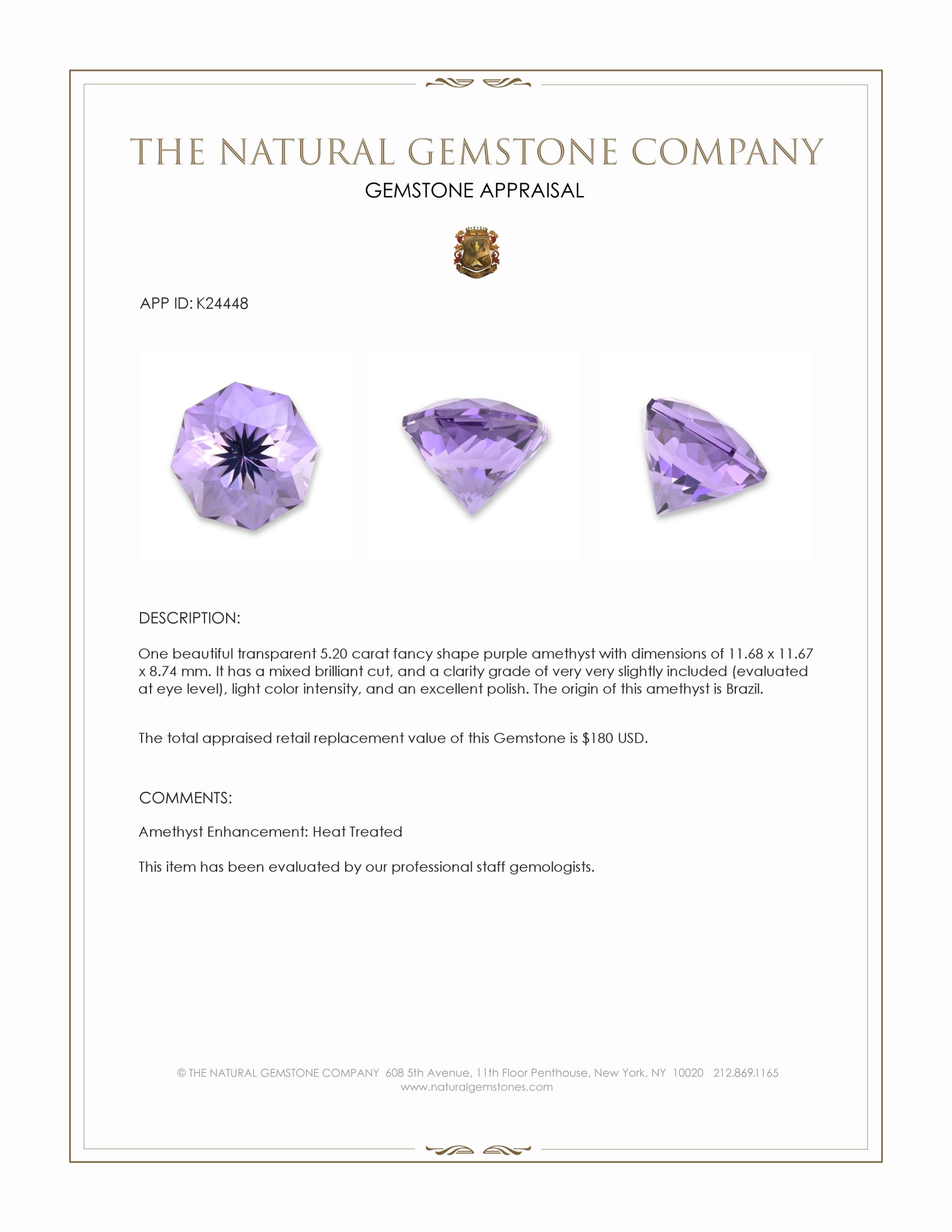 5.20 Ct. Purple Amethyst from Brazil
