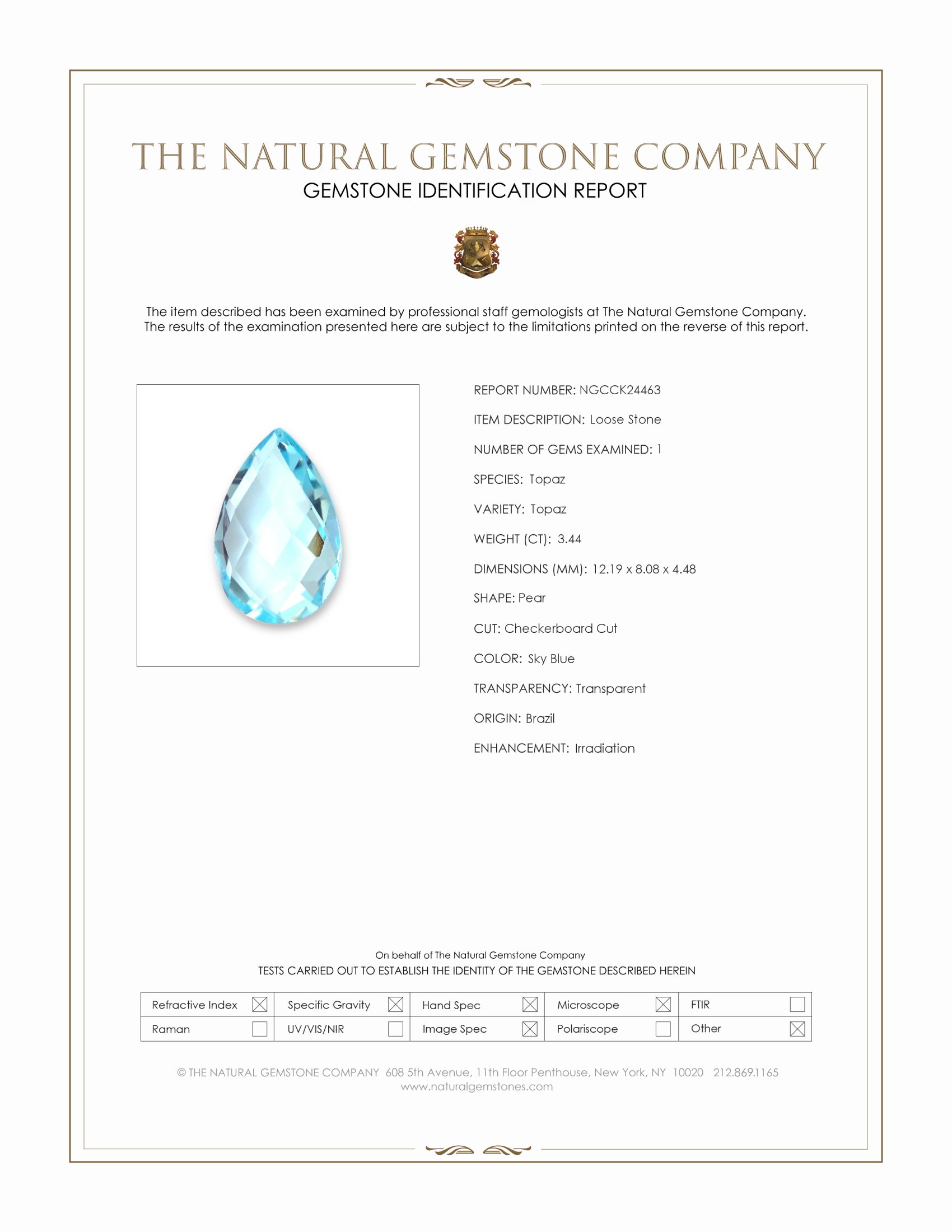 3.44 Ct. Sky Blue Topaz from Brazil