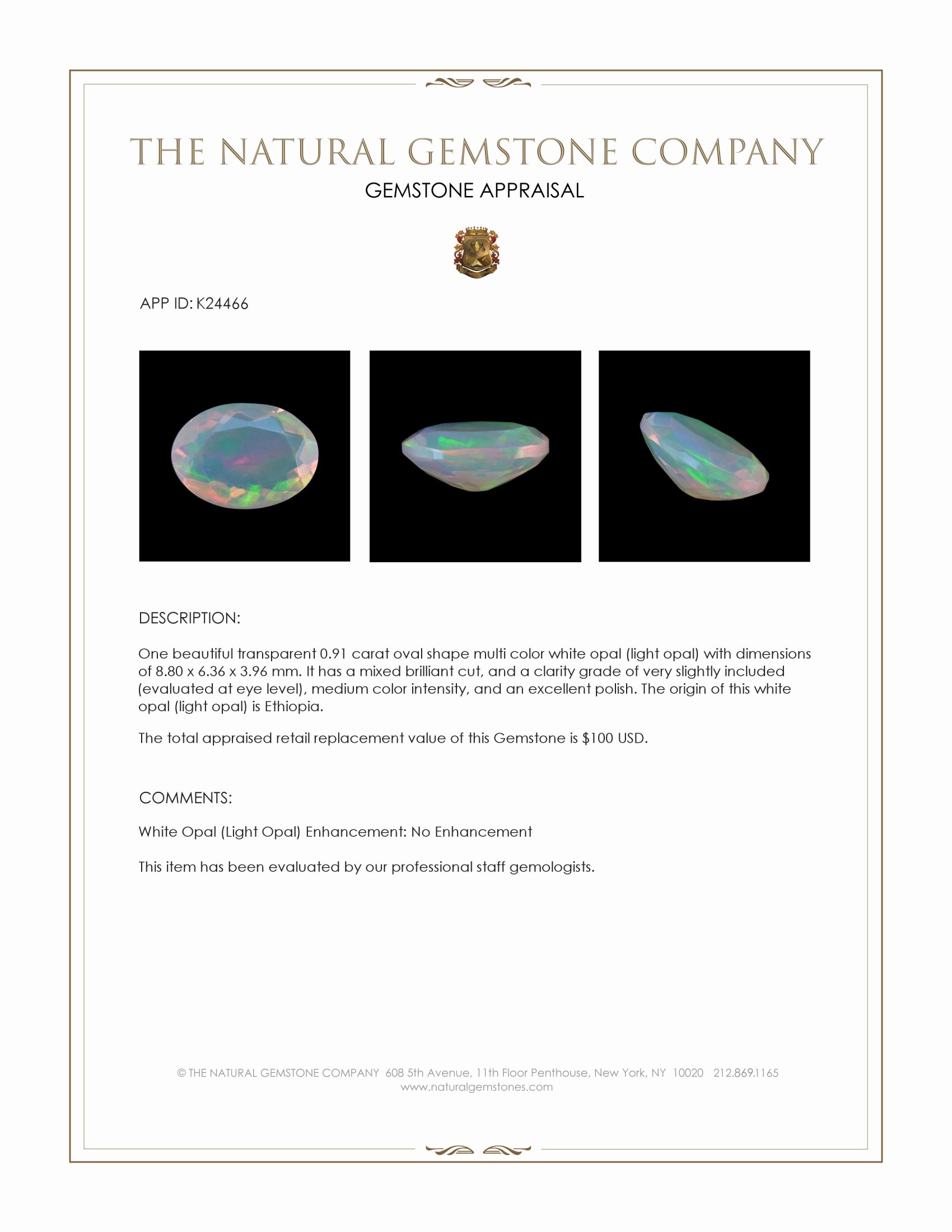 0.91 Ct. Multi Color White Opal (Light Opal) from Ethiopia