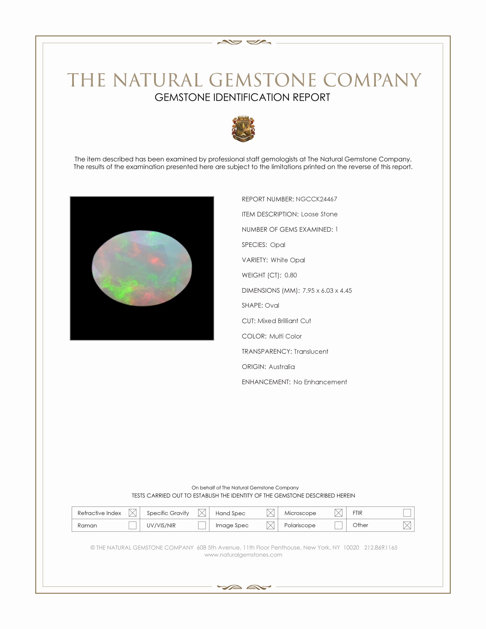 0.80 Ct. Multi Color White Opal from Australia