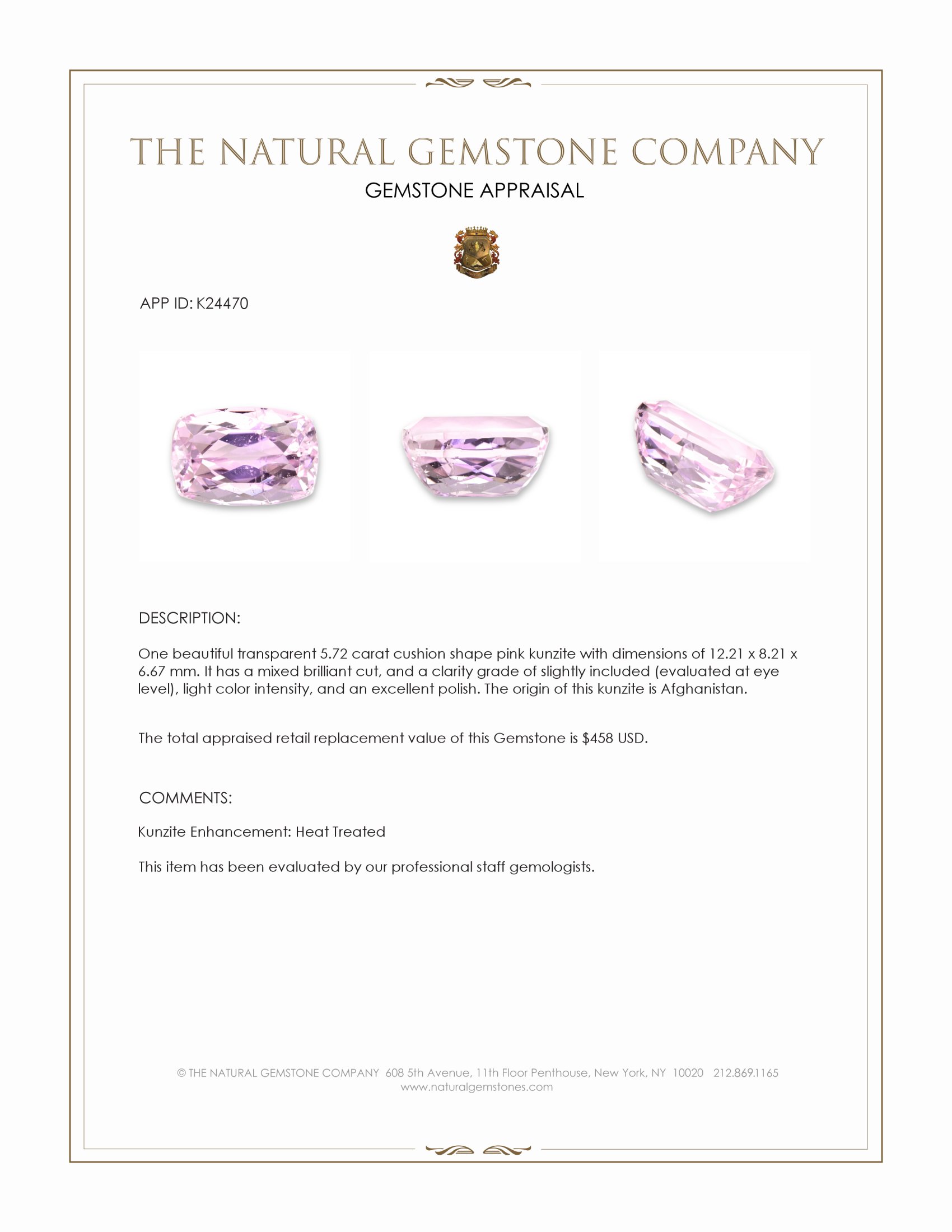 5.72 Ct. Pink Kunzite from Afghanistan