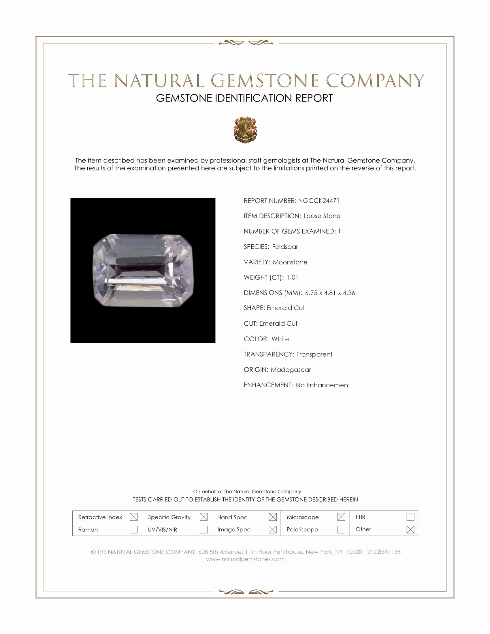 1.01 Ct. White Moonstone from Madagascar
